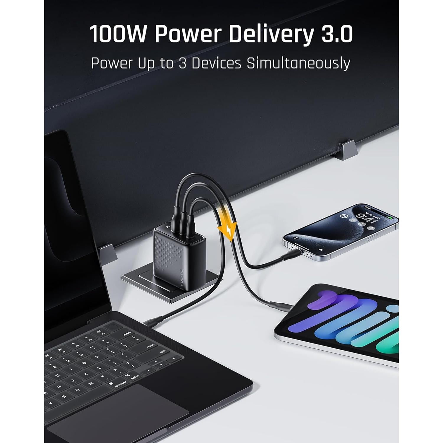 Cargador de Pared VOLTME 100W GaN III USB-C 3 Puertos