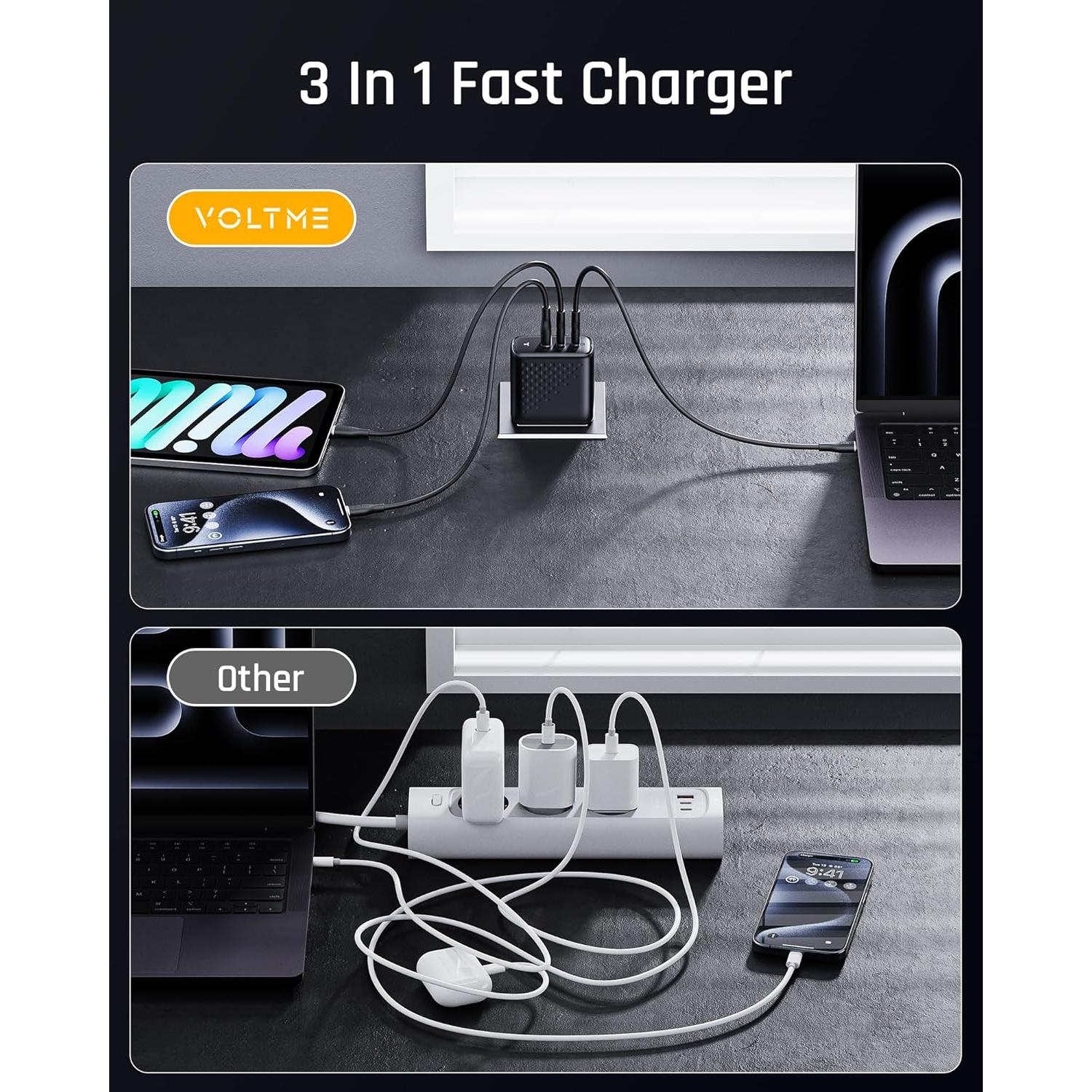 Cargador de Pared VOLTME 100W GaN III USB-C 3 Puertos