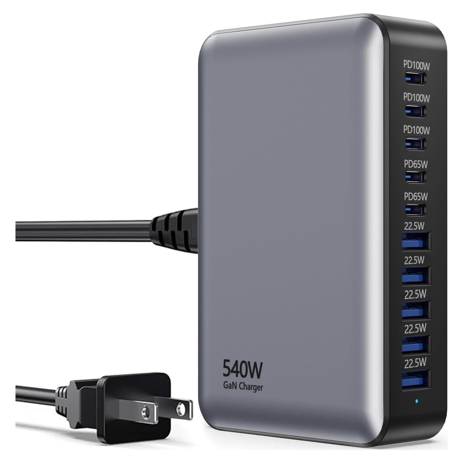 Cargador Rápido USB-C 540W GaN 10 Puertos para Laptop
