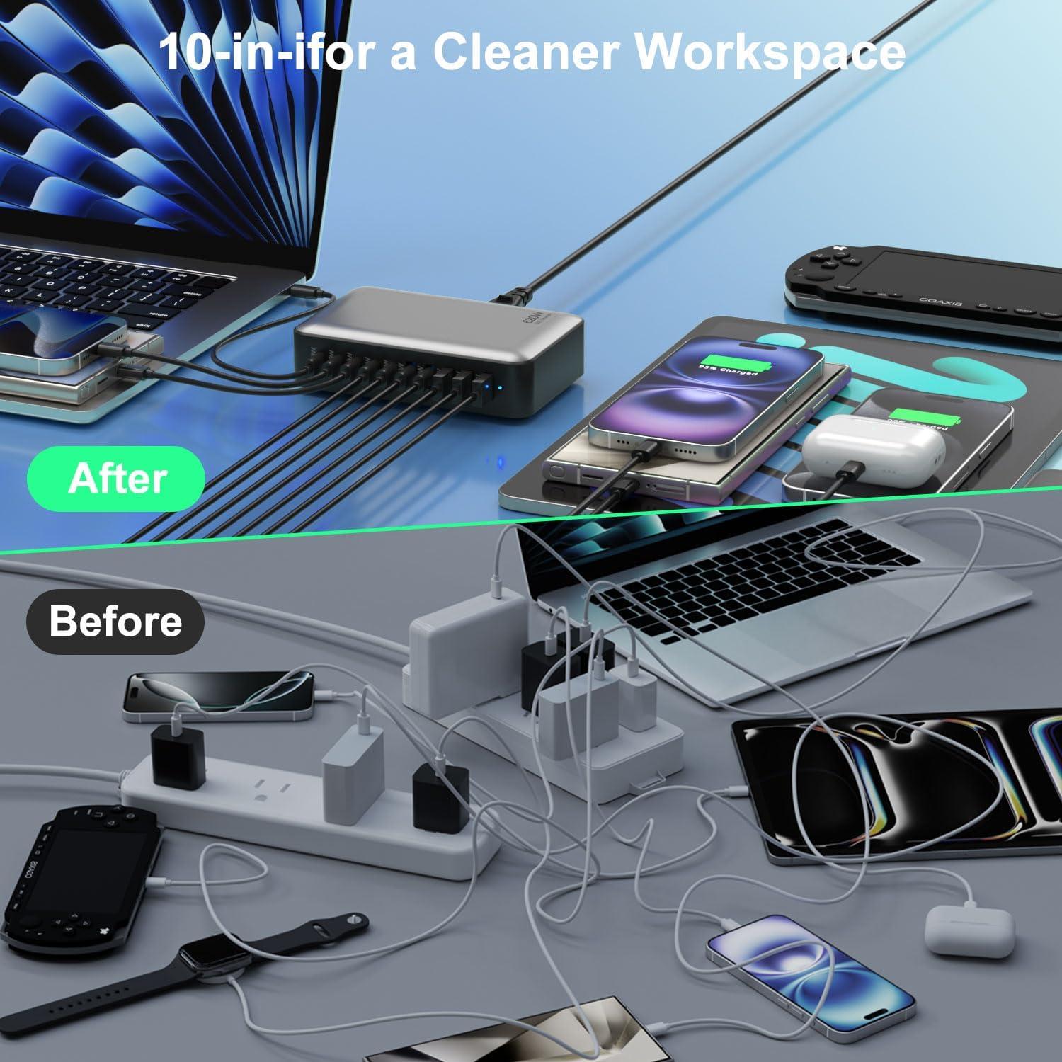 Cargador Rápido USB-C 540W GaN 10 Puertos para Laptop