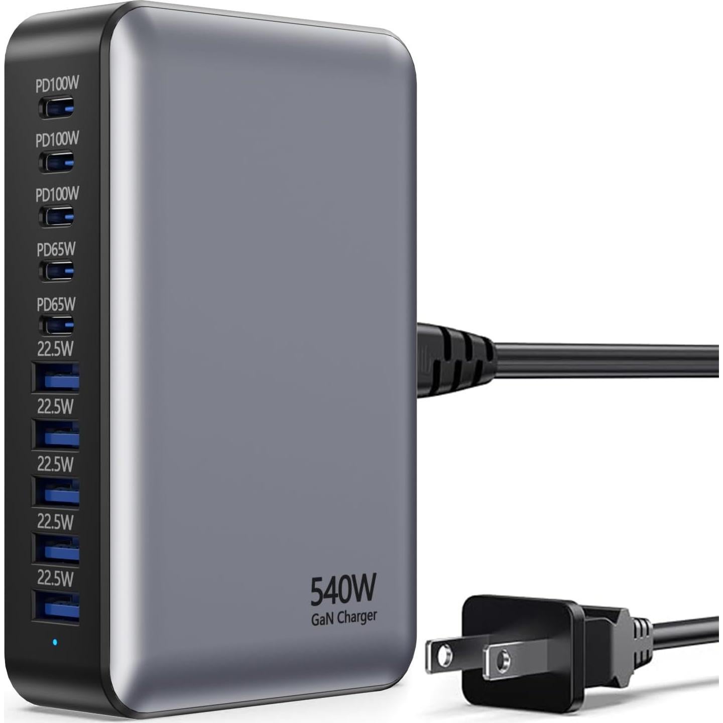 Cargador Rápido USB-C 540W GaN 10 Puertos para Laptop