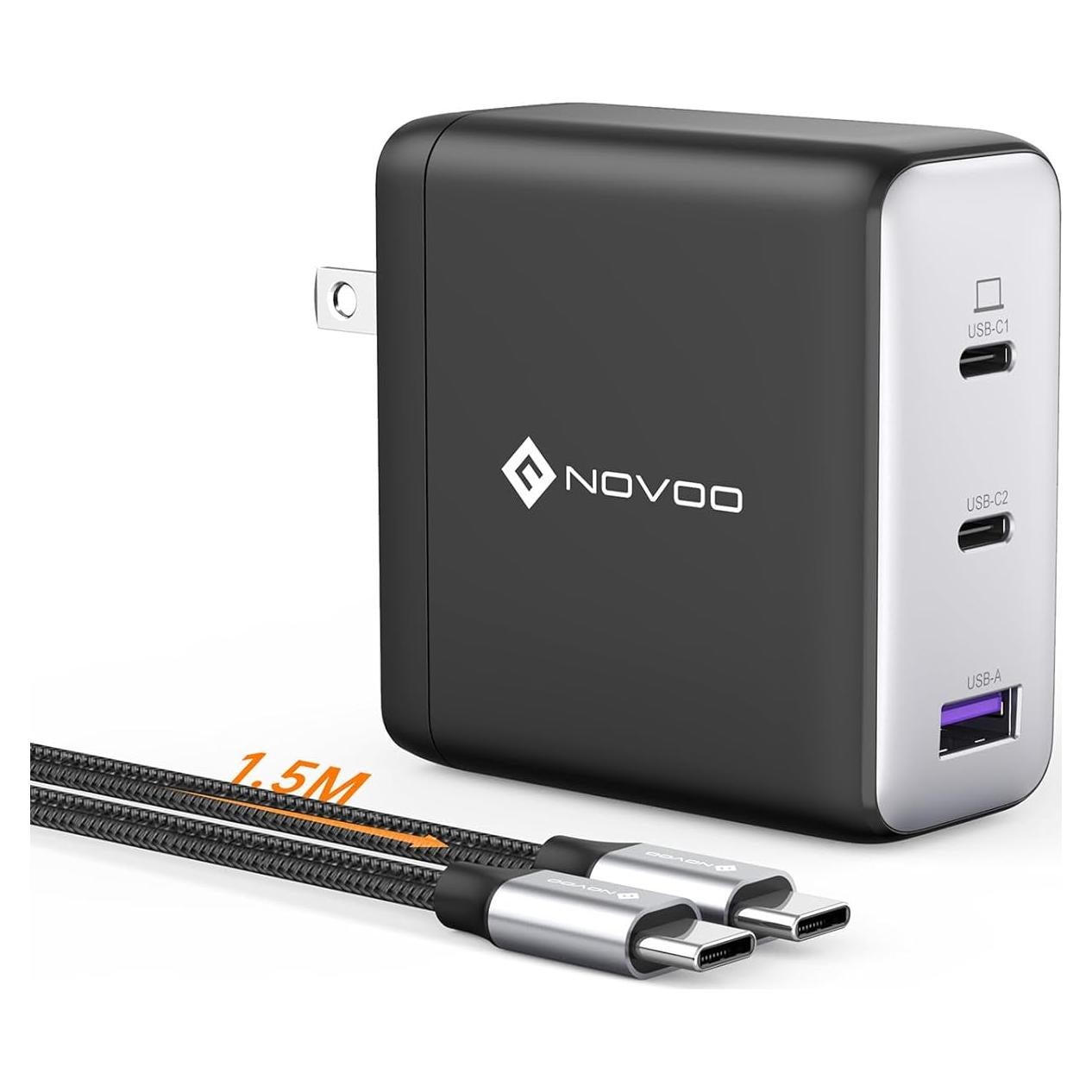 Cargador USB C NOVOO 120W Rápido GaN 3 Puertos para MacBook