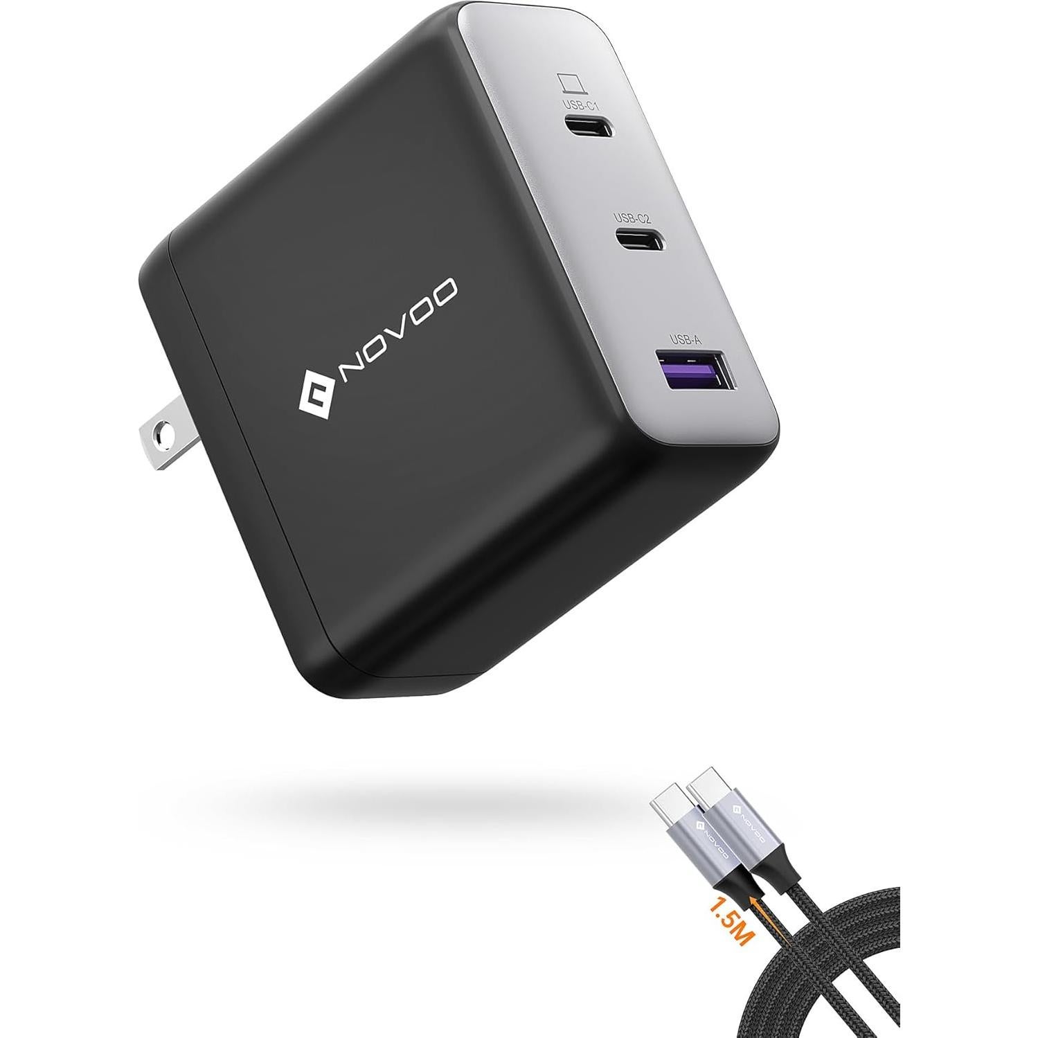 Cargador USB C NOVOO 120W Rápido GaN 3 Puertos para MacBook
