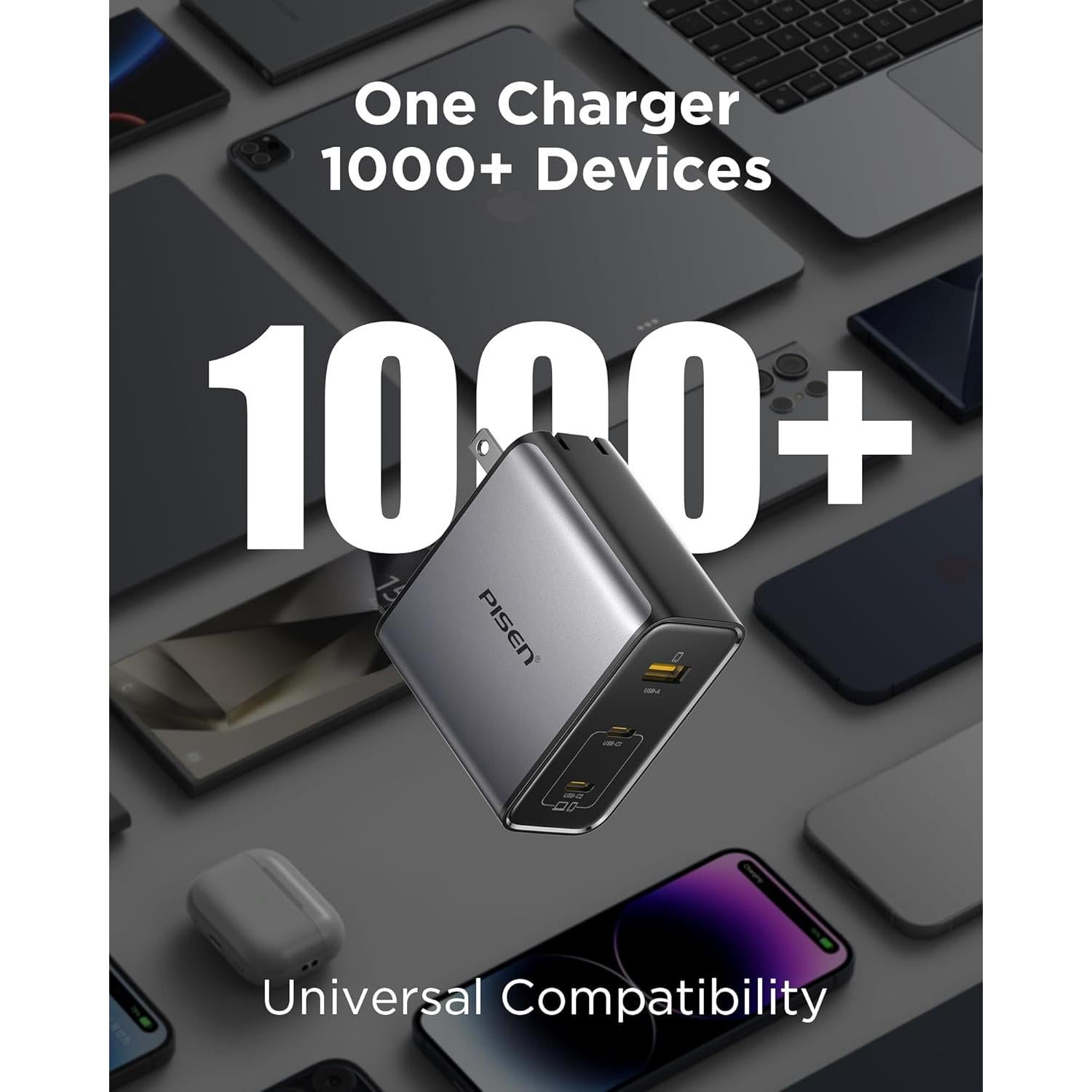 Cargador USB C PISEN 100W con 3 Puertos y Cable 1.83m