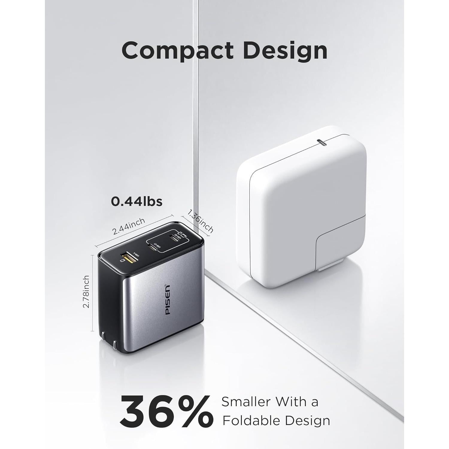 Cargador USB C PISEN 100W con 3 Puertos y Cable 1.83m