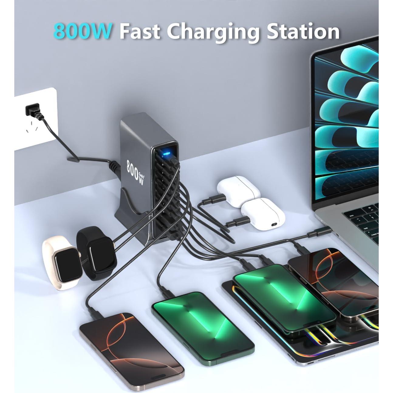 Cargador USB-C GaN 800W 10 Puertos Doble 140W PD - Shenzhen