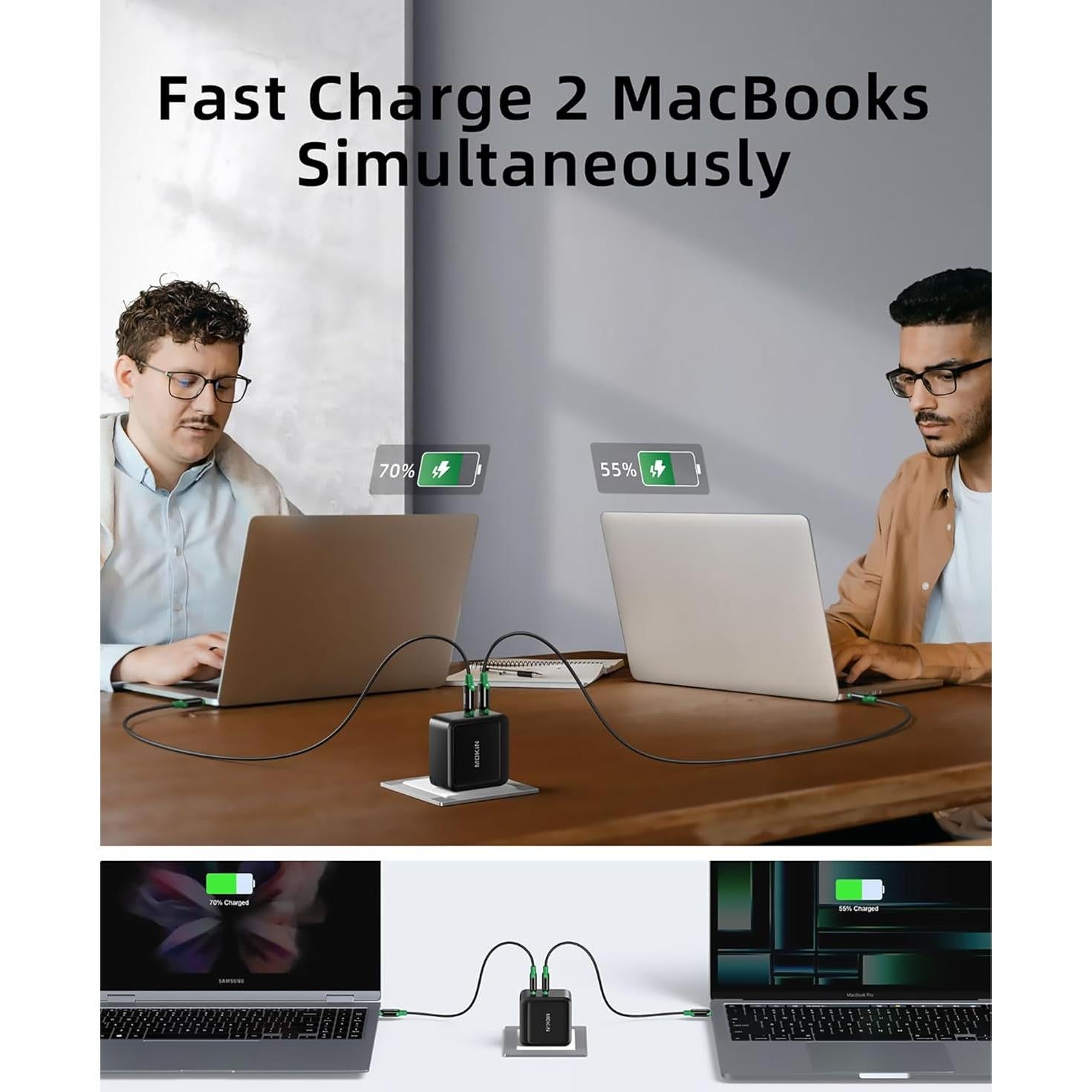 Cargador USB C 100W GaN+ Doble Puerto Plegable Compacto