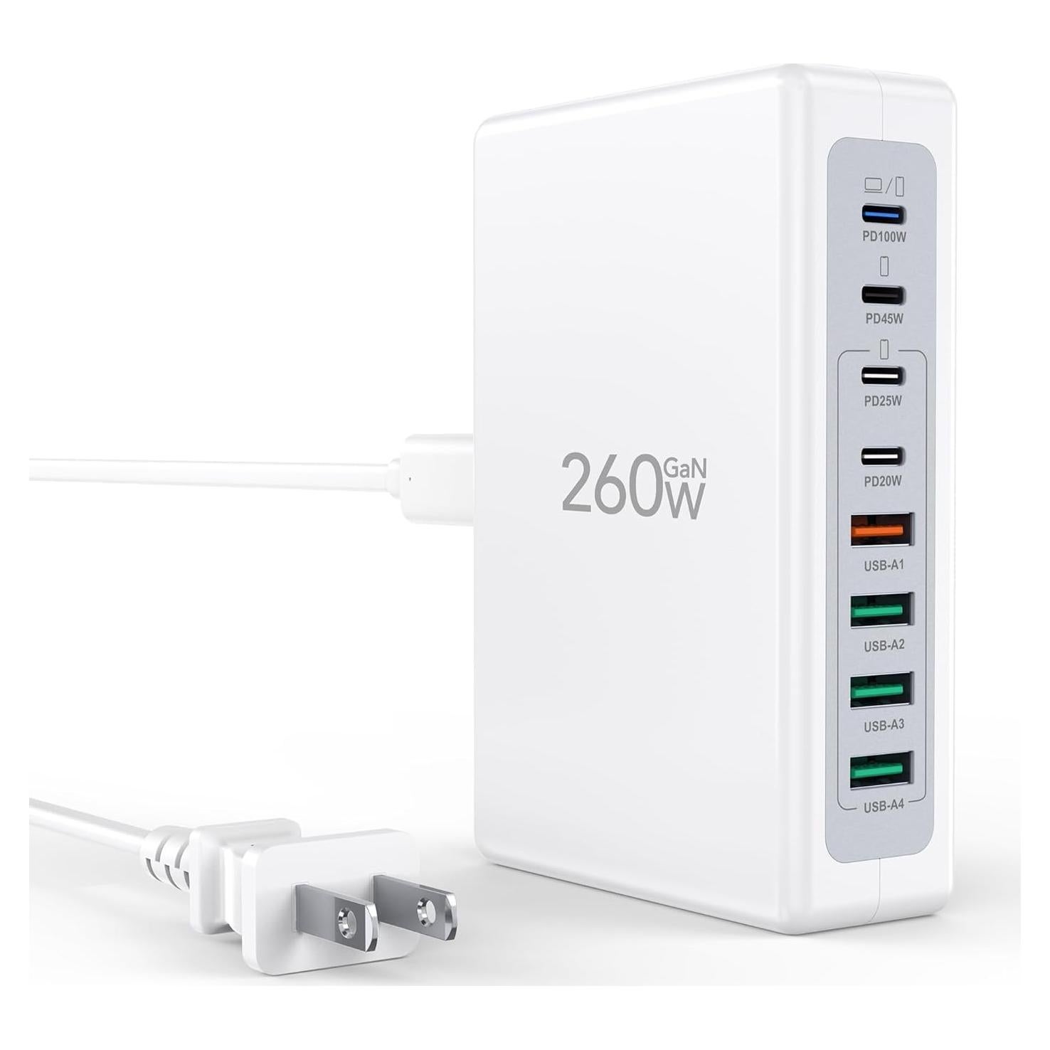 Cargador USB C 260W CSODINCE Estación de Carga Rápida 8 Puertos