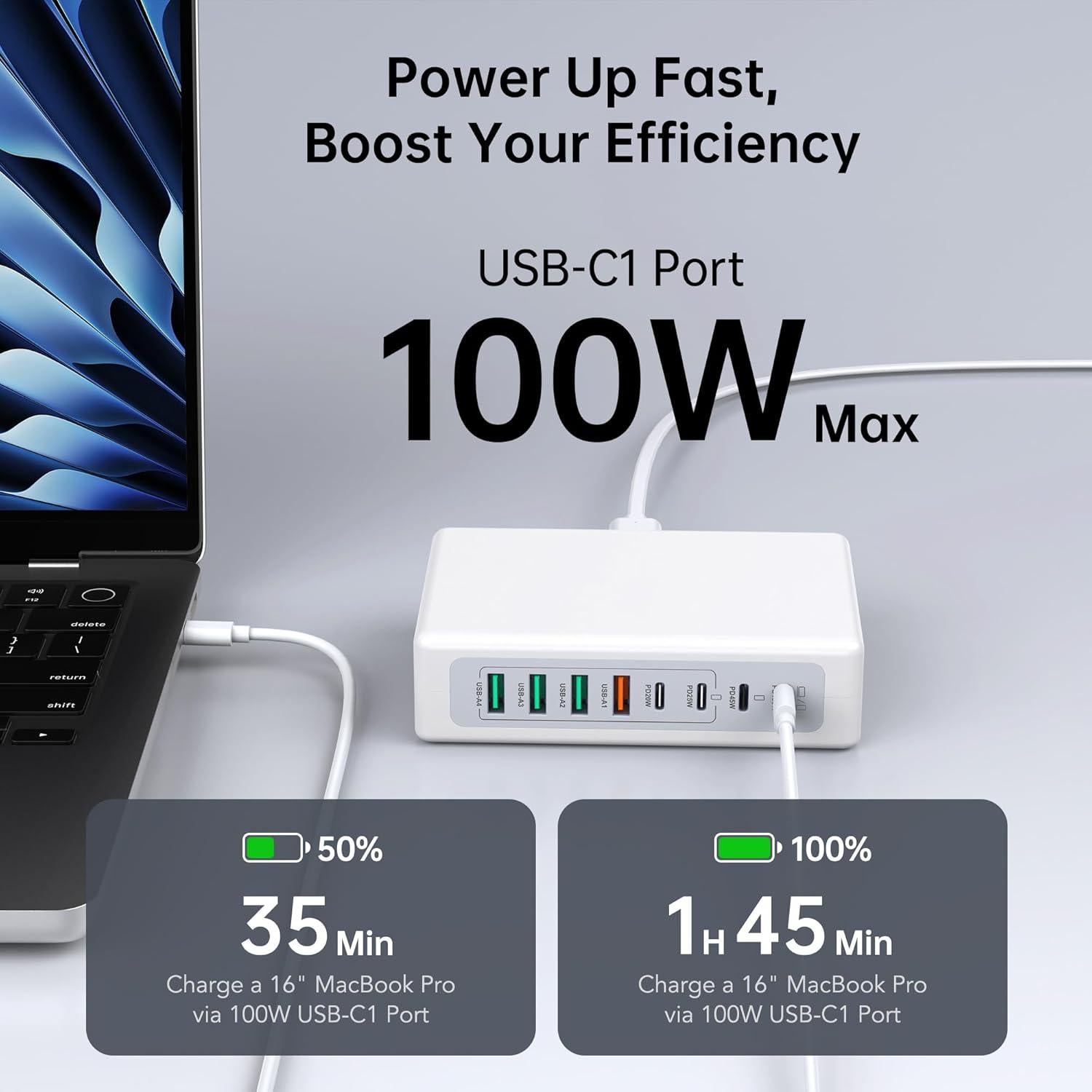 Cargador USB C 260W CSODINCE Estación de Carga Rápida 8 Puertos