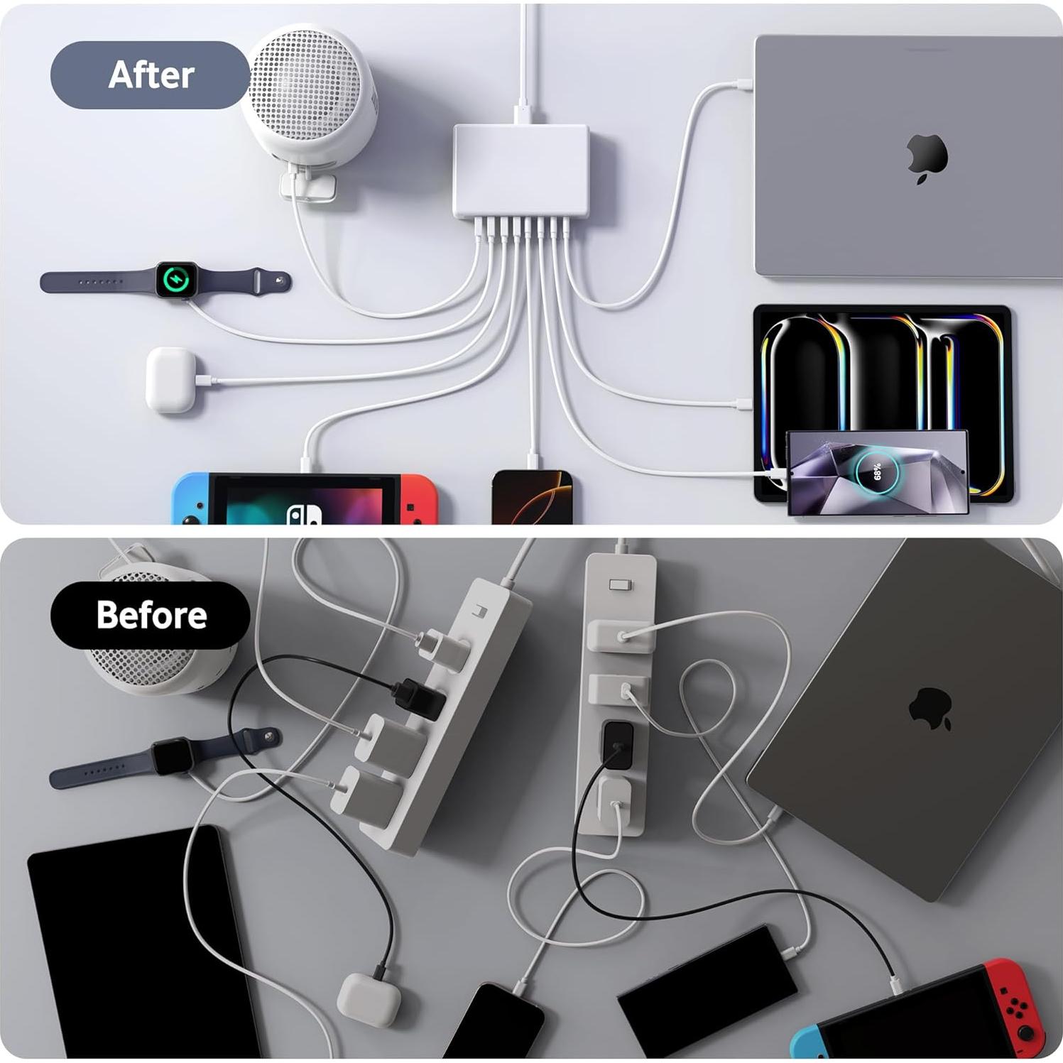 Cargador USB C 260W CSODINCE Estación de Carga Rápida 8 Puertos