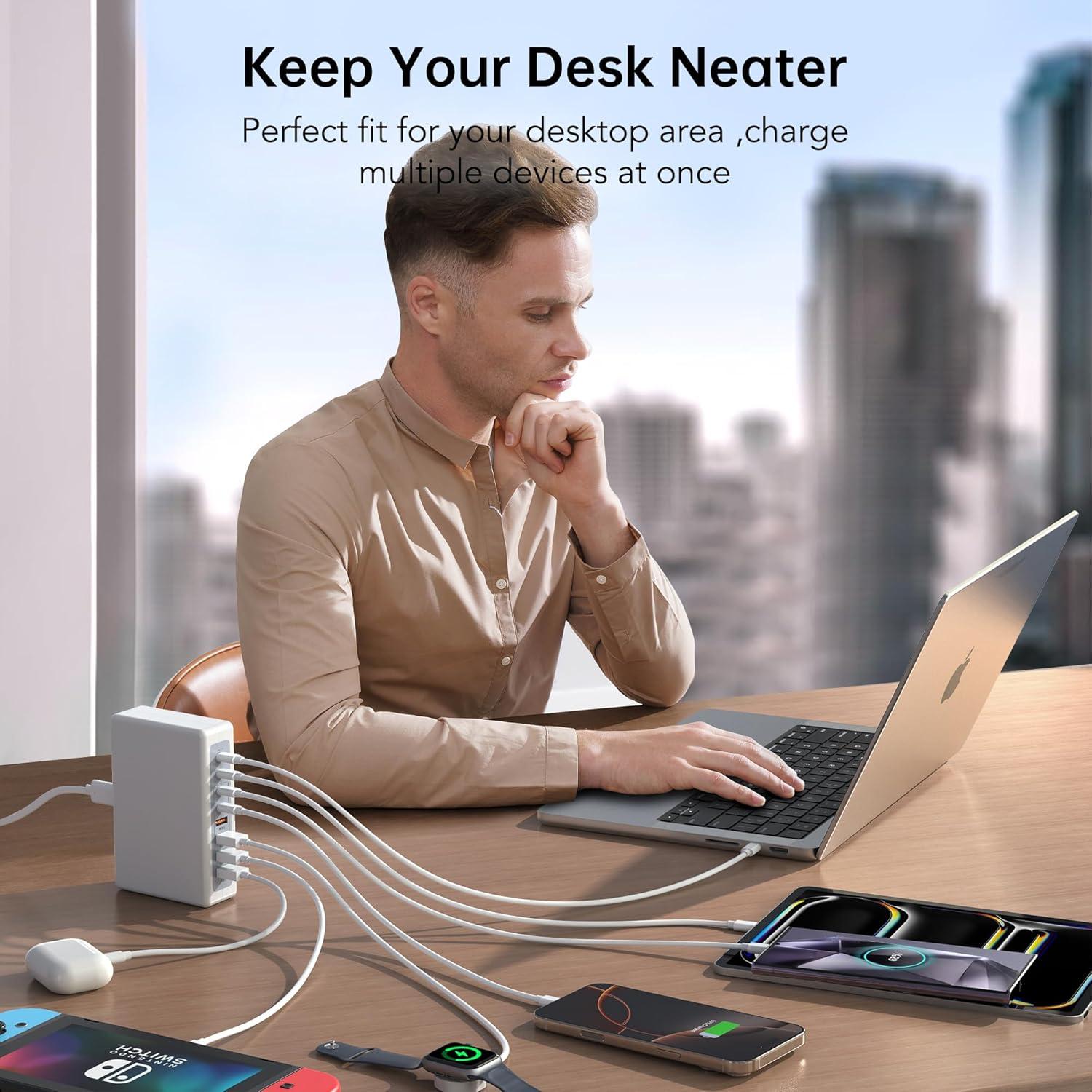 Cargador USB C 260W CSODINCE Estación de Carga Rápida 8 Puertos