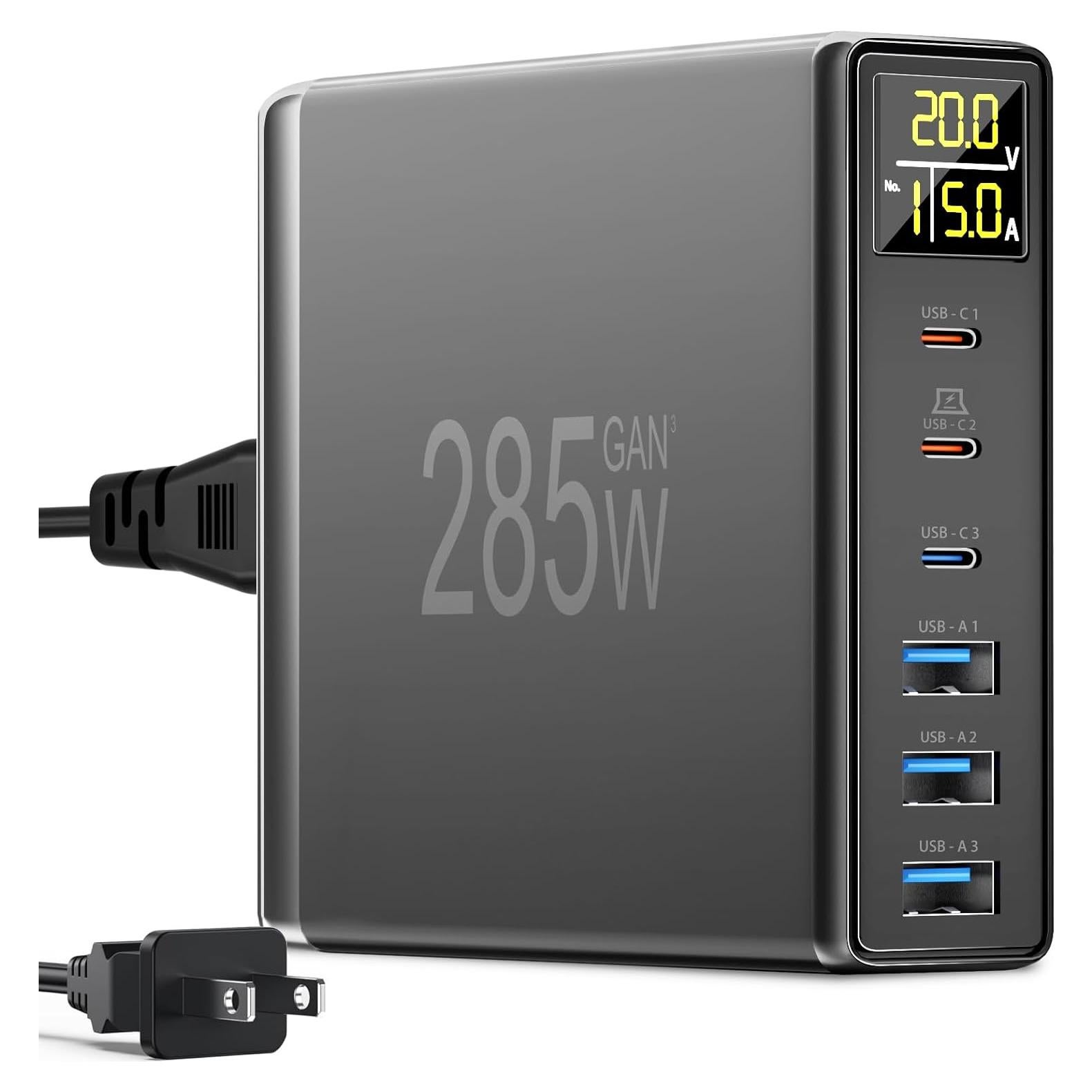 Cargador USB C 285W YSYFAD 6 Puertos con Pantalla LCD