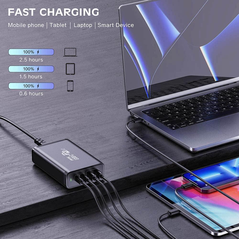 Cargador de escritorio USB C 245W GaN 4 puertos rápido