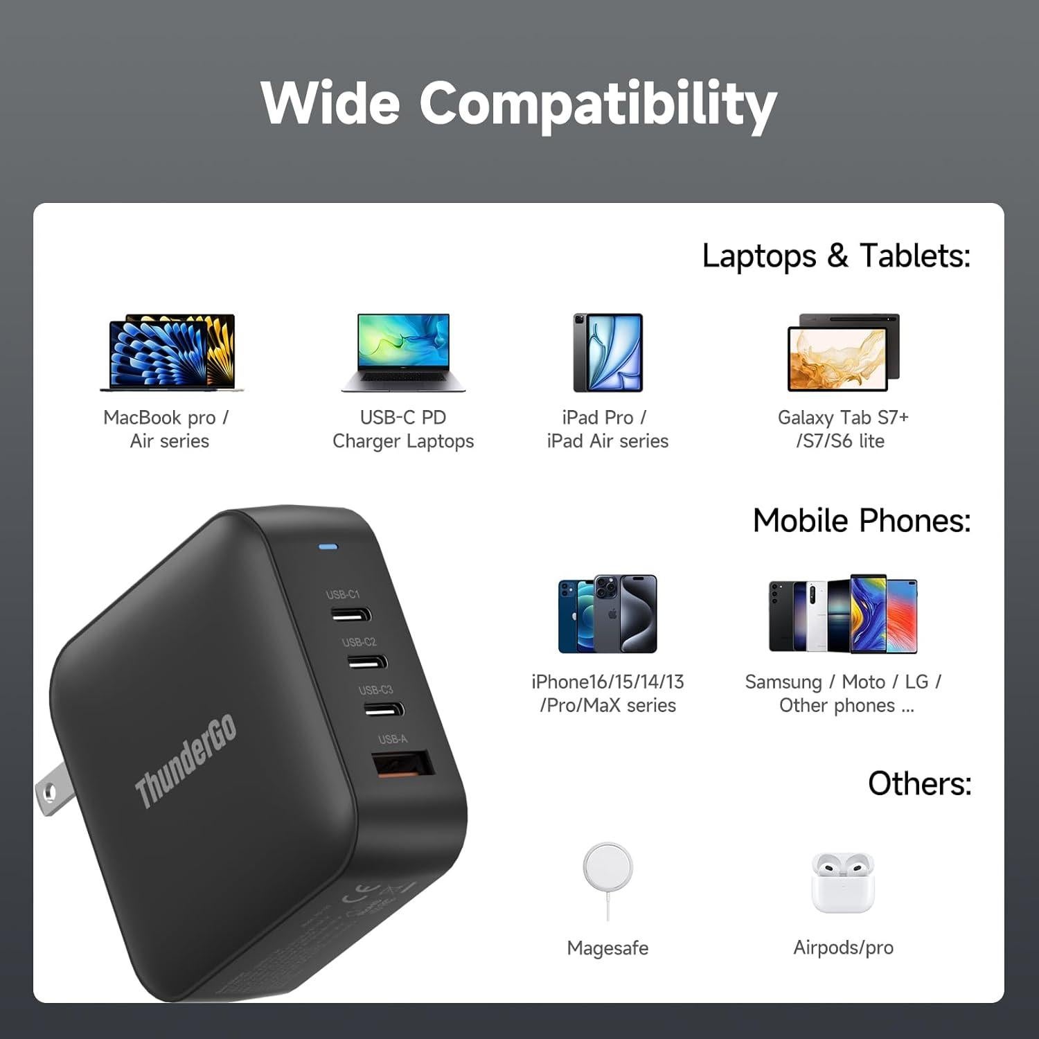 Cargador GaN 240W Vina PD-120, Estación Carga Rápida 4 Puertos