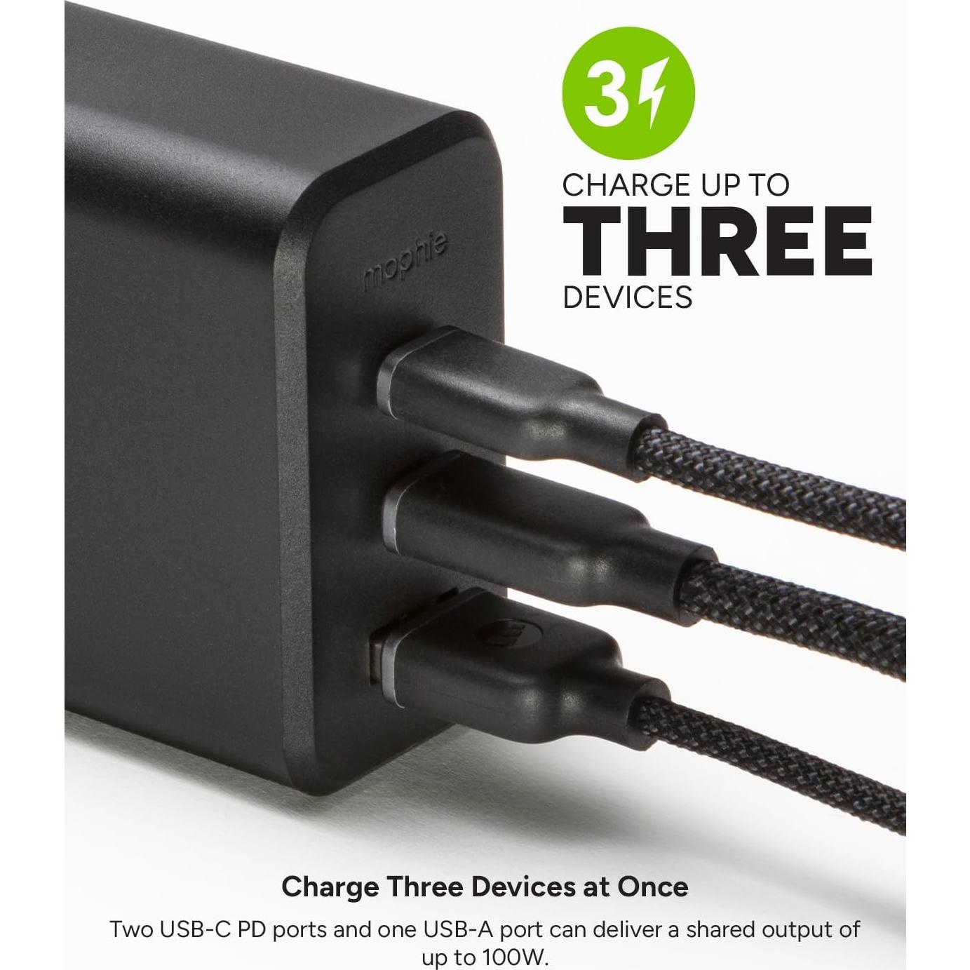 Cargador USB-C Mophie 100W con 3 Puertos y Cable 1.5m