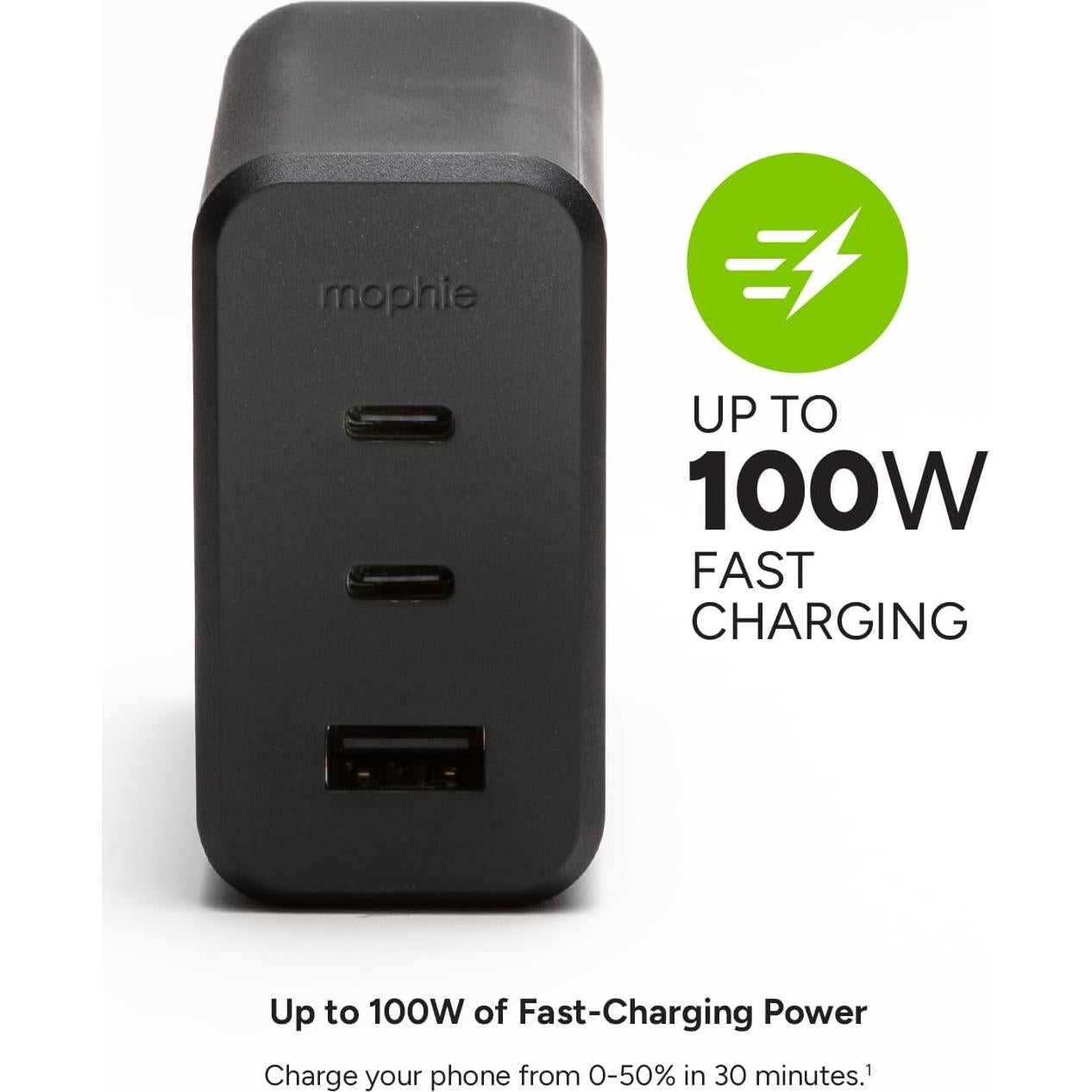 Cargador USB-C Mophie 100W con 3 Puertos y Cable 1.5m