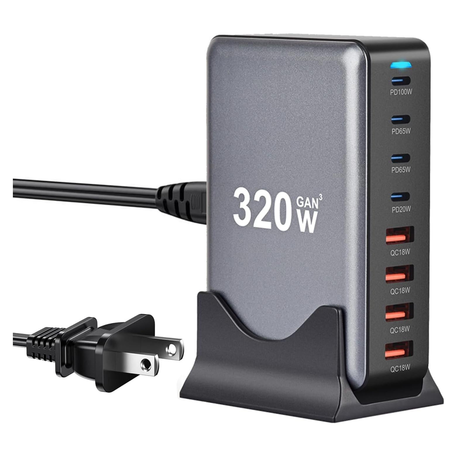 Cargador USB C 320W NXPGKEA Estación de Carga Rápida 8 Puertos