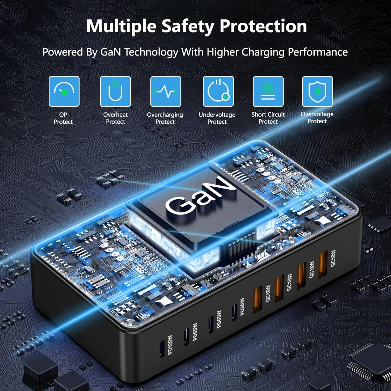 Cargador USB C 320W NXPGKEA Estación de Carga Rápida 8 Puertos