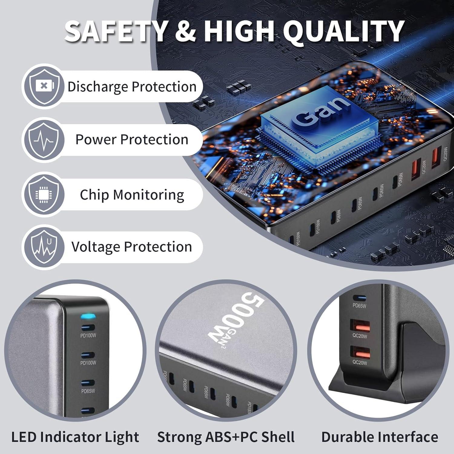 Estación de Carga Rápida USB-C 500W 8 Puertos KUANTEN