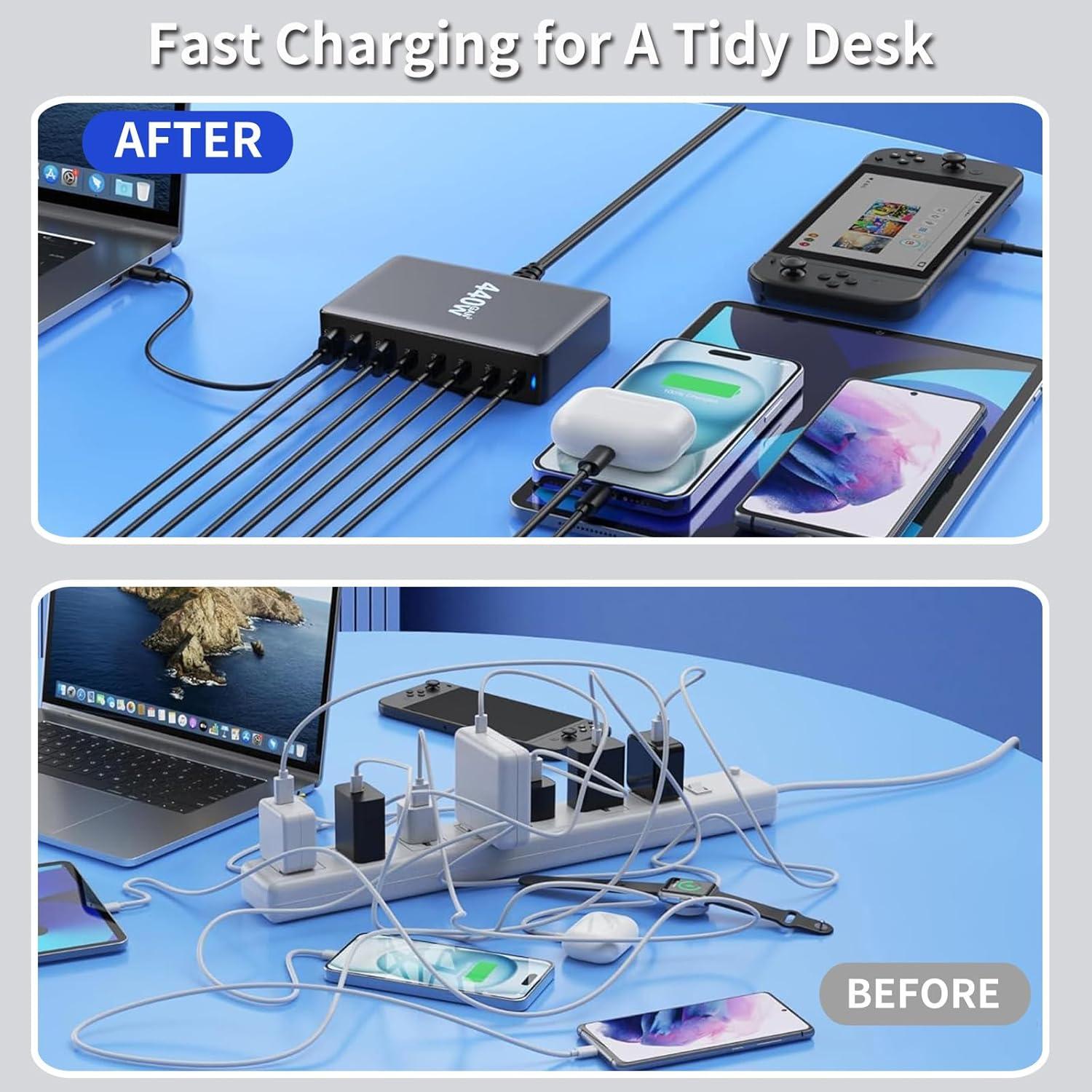 Estación de Carga Rápida USB-C 500W 8 Puertos KUANTEN