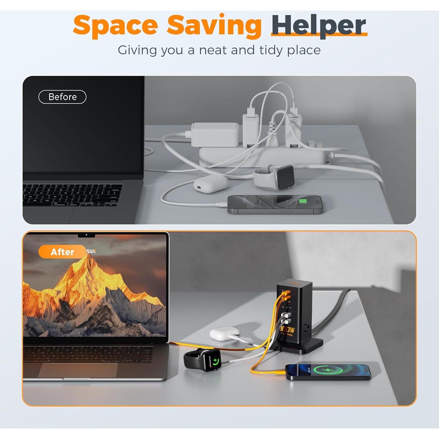 Estación de Carga TESSAN 100W 9-en-1 con 3 AC y USB