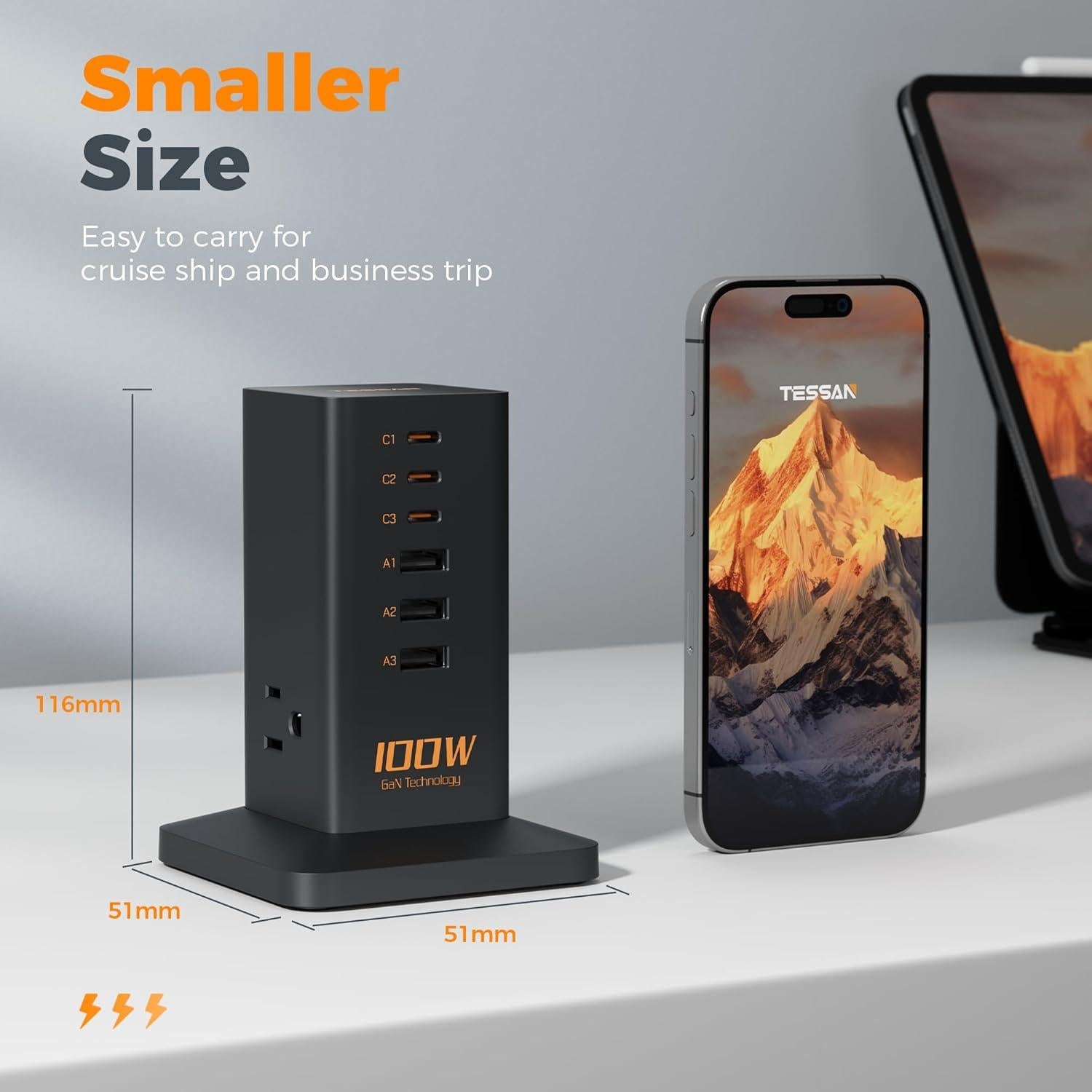 Estación de Carga TESSAN 100W 9-en-1 con 3 AC y USB