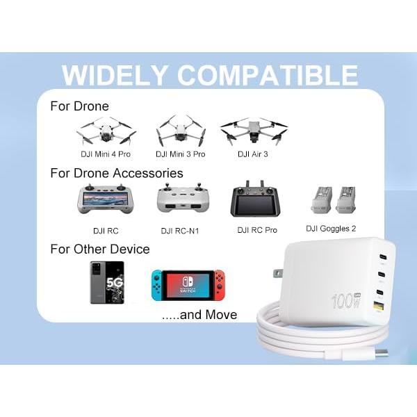 Cargador Universal 100W GaN Zosam 4 Puertos USB-C para DJI