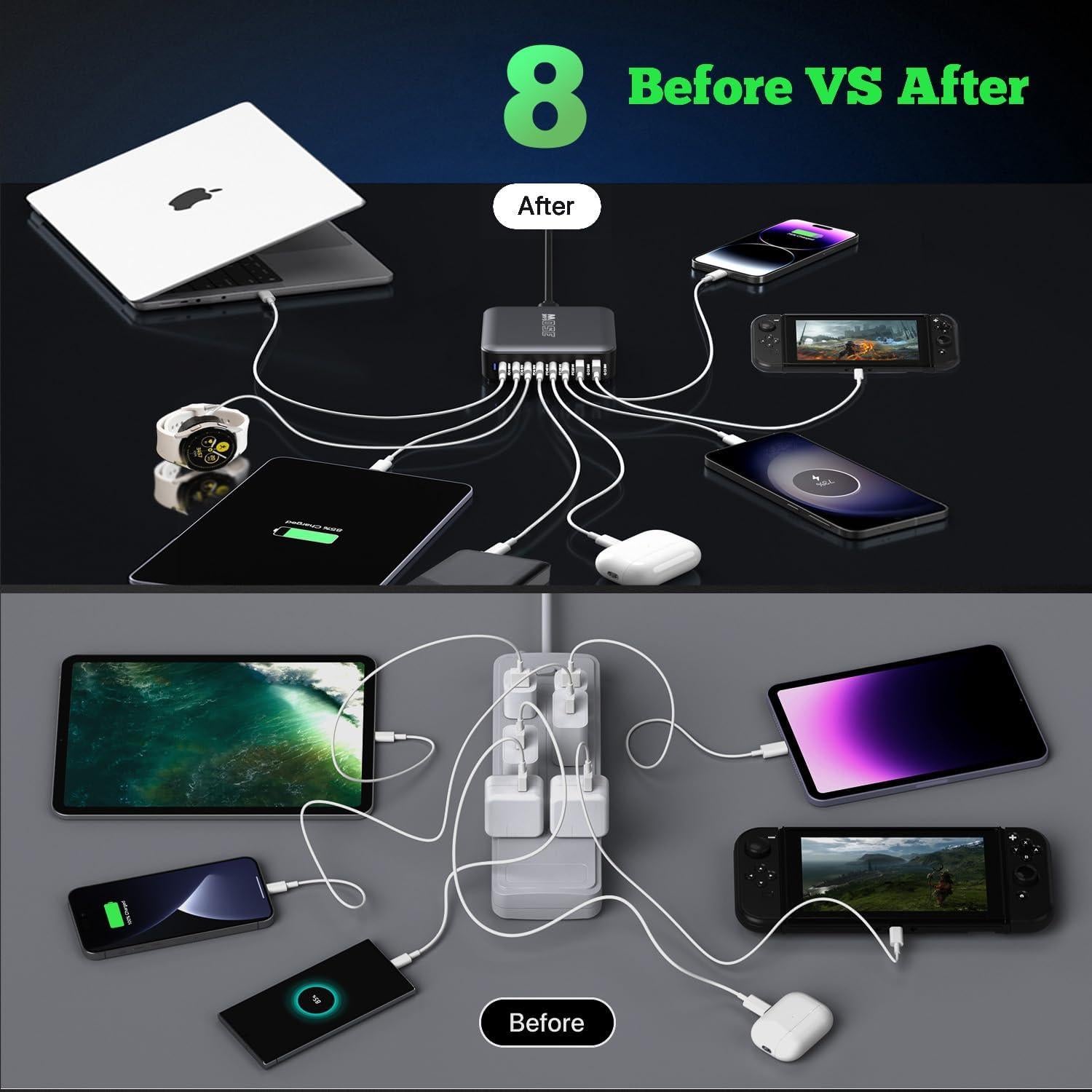 Cargador USB C 350W 8 Puertos Rápido Dongguan