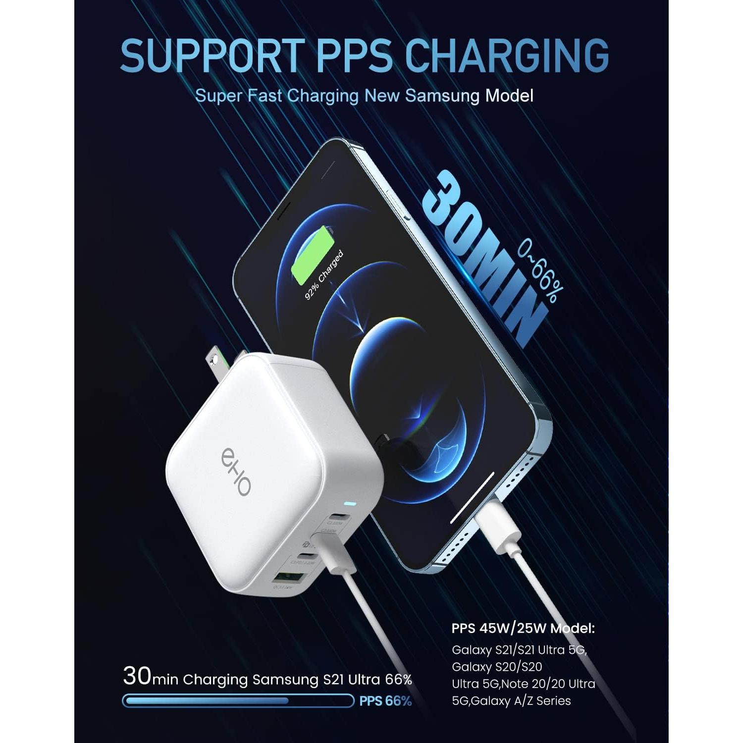 USB C Wall Charger, 100W PD 3.0 PPS 4-Port GaN III Fast Charger Type C Charging Station Foldable Power Adapter Travel Charger Block Compatible w/MacBook, Laptop, iPad, iPhone, Samsung and More-White