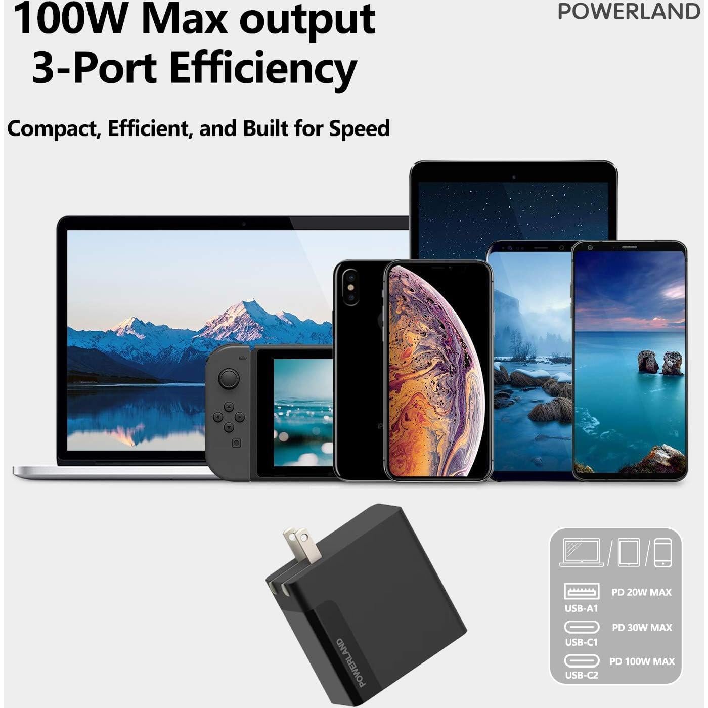 Cargador USB C 100W Powerland con 3 Puertos GaN III
