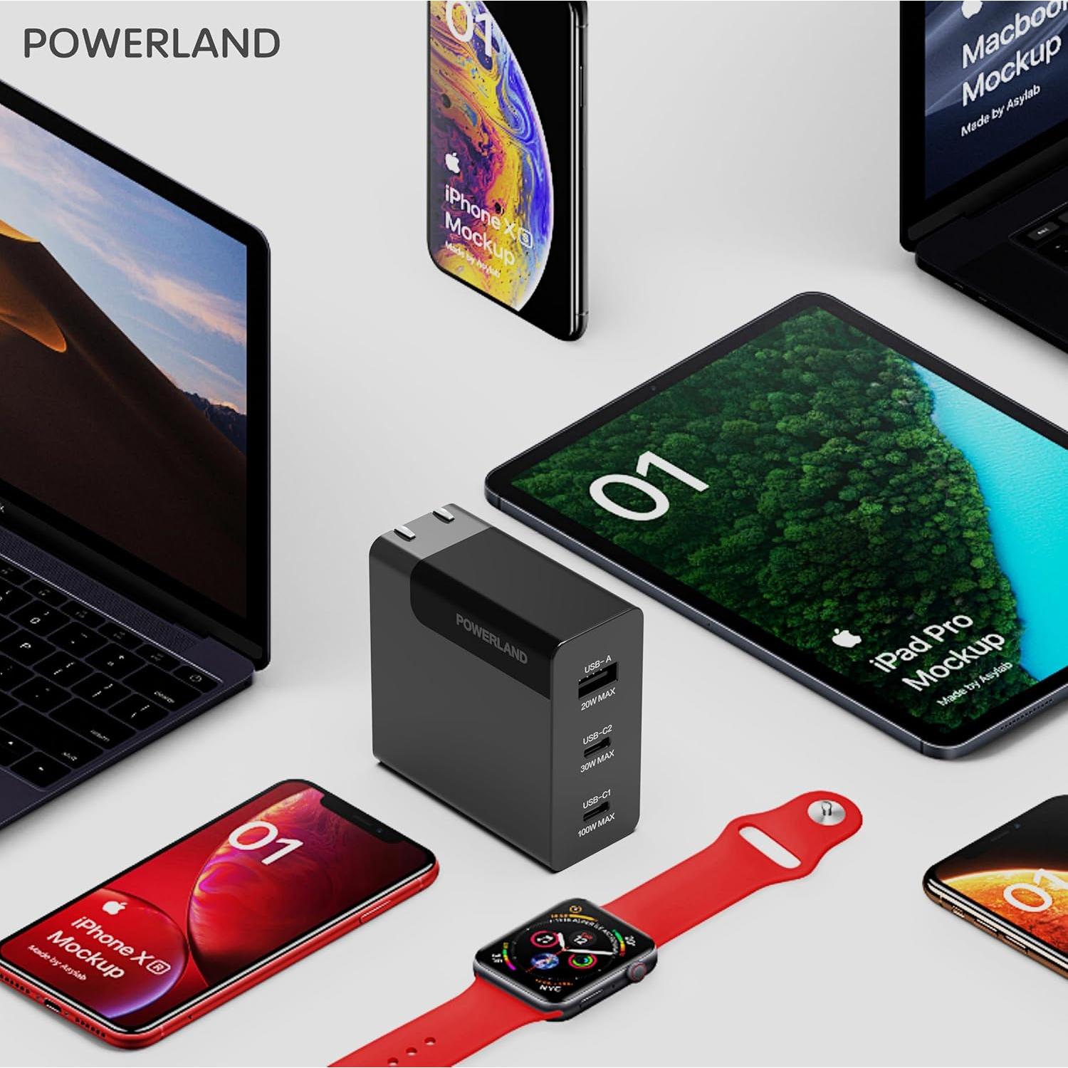 Cargador USB C 100W Powerland con 3 Puertos GaN III