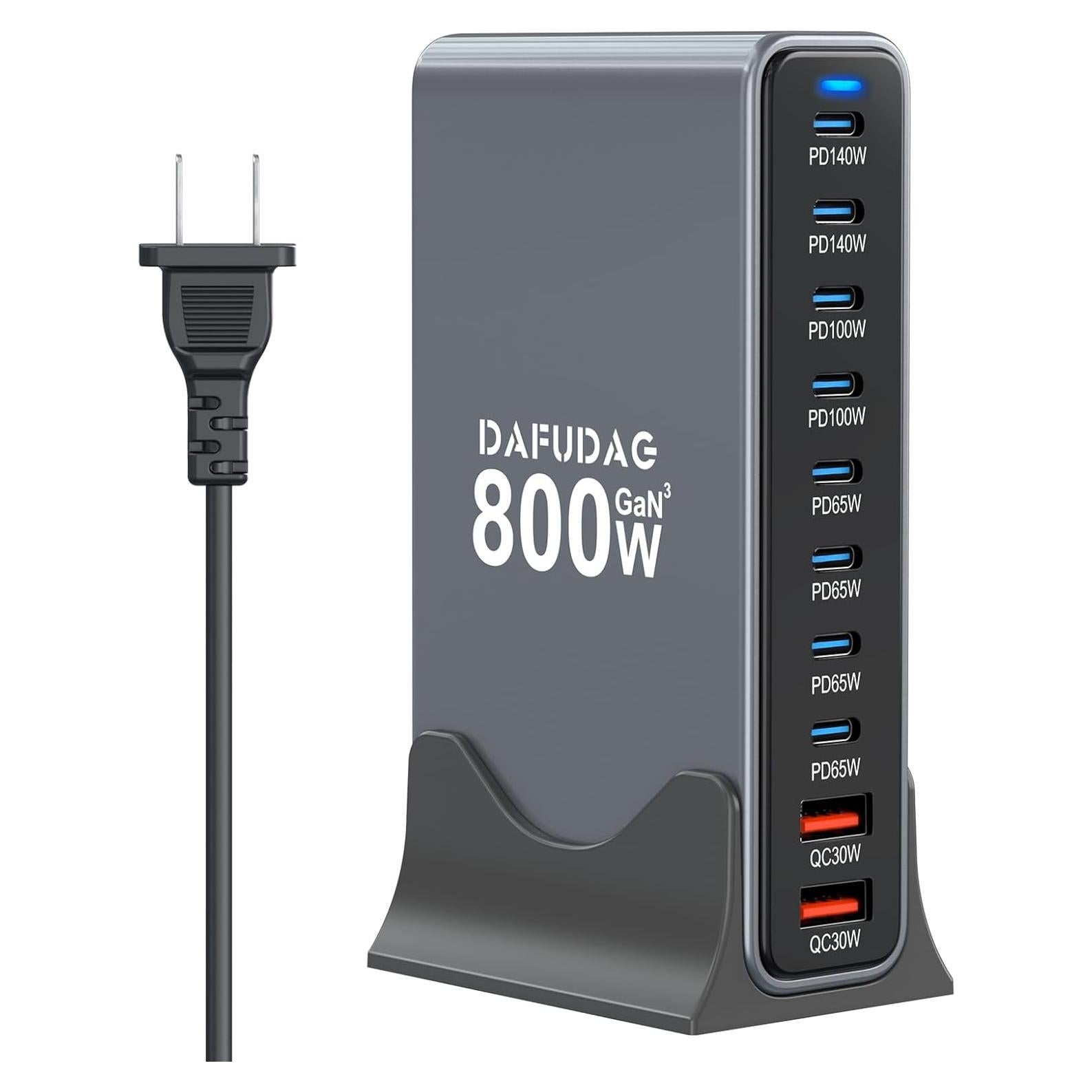 Cargador USB-C 800W GaN 10 Puertos Rápido para Laptops y Móviles