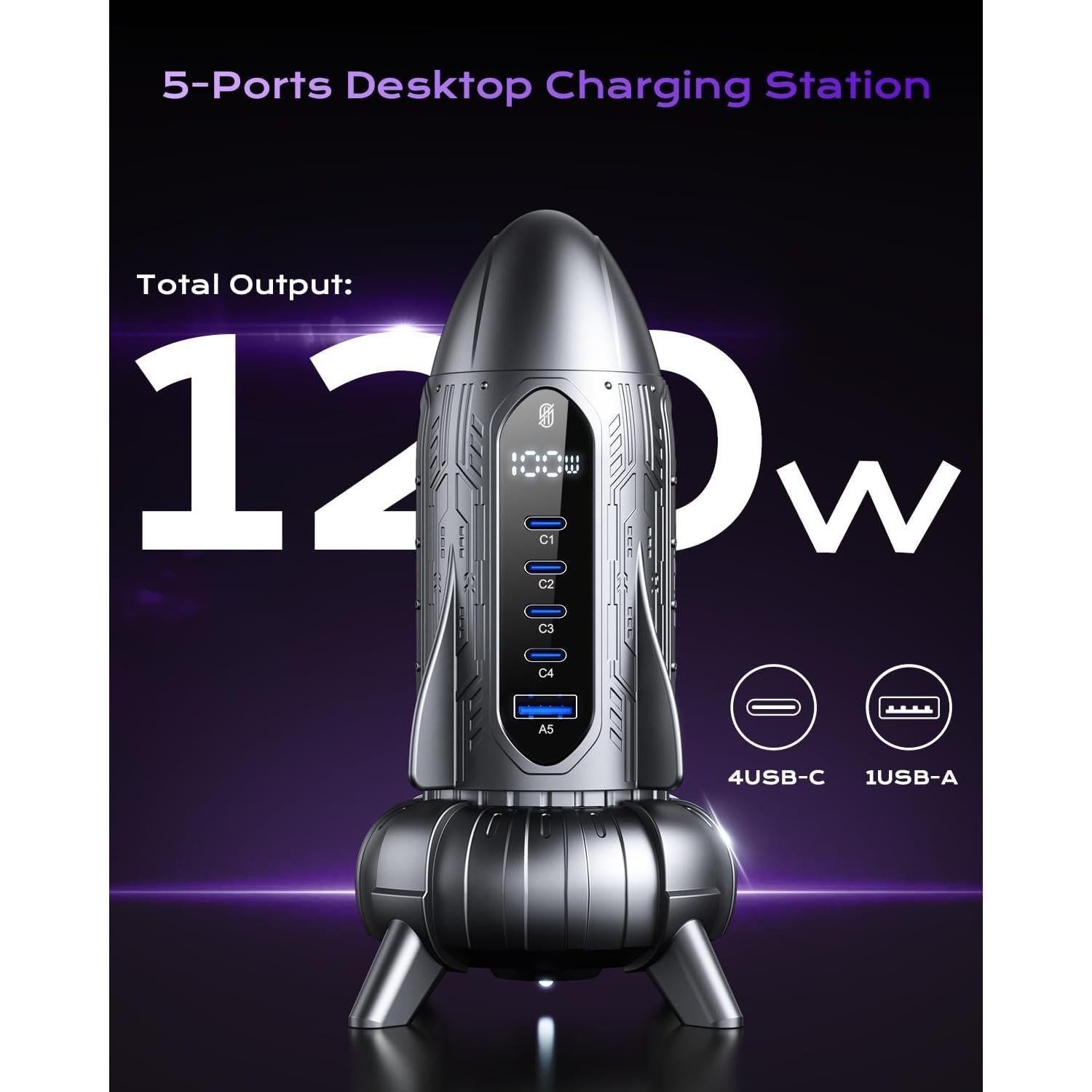 Estación de Carga USB 120W ASOMETECH 5 Puertos Carga Rápida