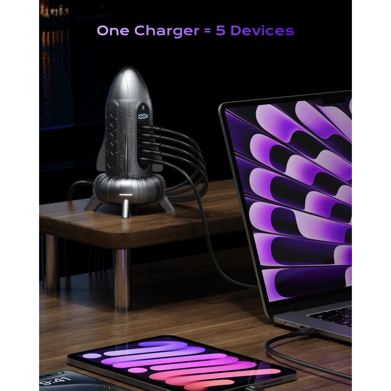 Estación de Carga USB 120W ASOMETECH 5 Puertos Carga Rápida