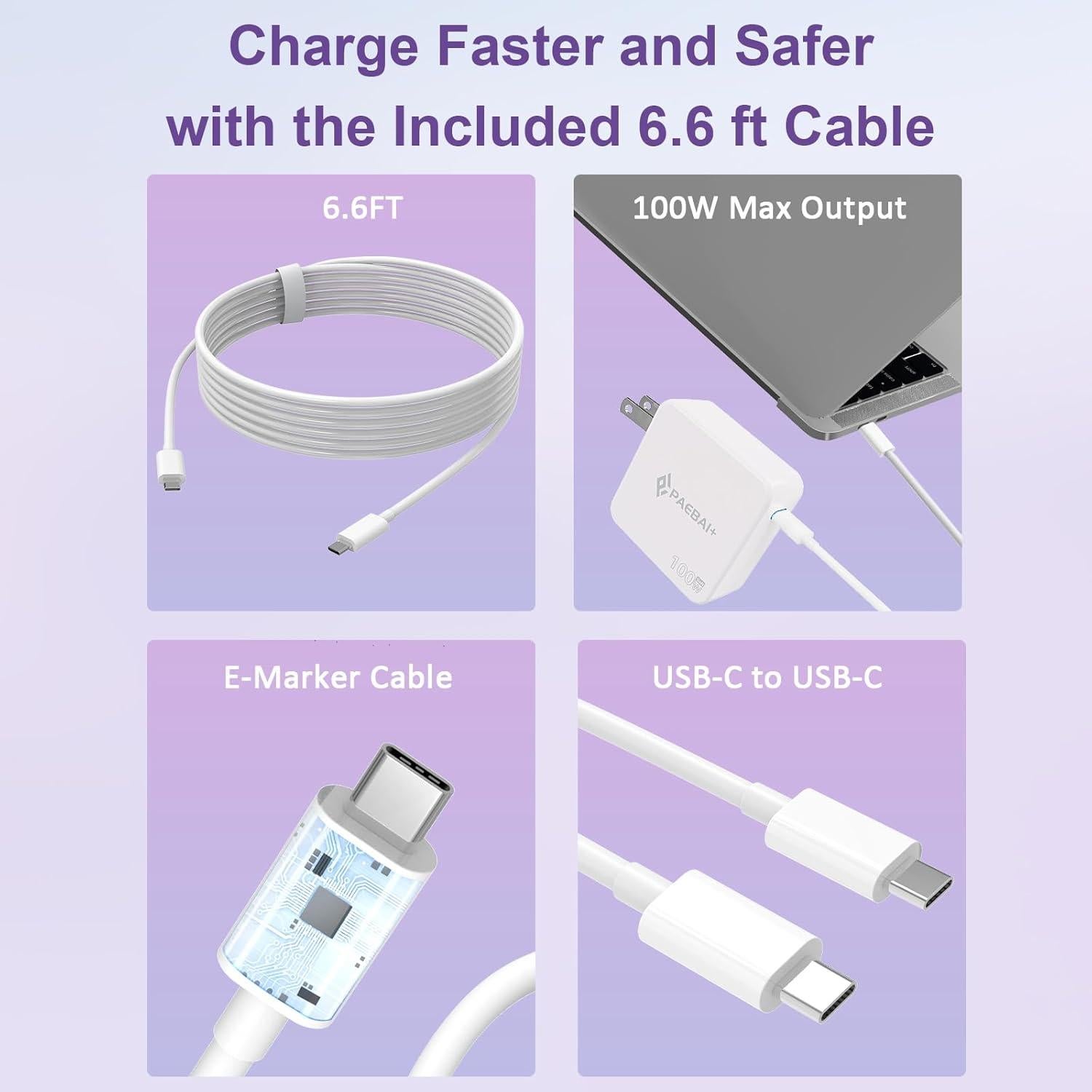 Cargador USB C PAEBAI+ 100W GaN PD3.0 Carga Rápida