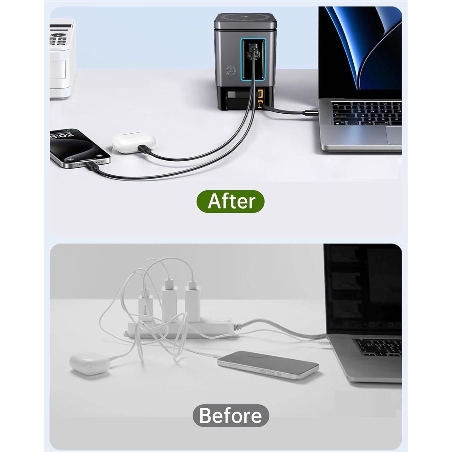 Cargador Retráctil 105W GaN 6-en-1 con Base Magnética - iPhone, MacBook