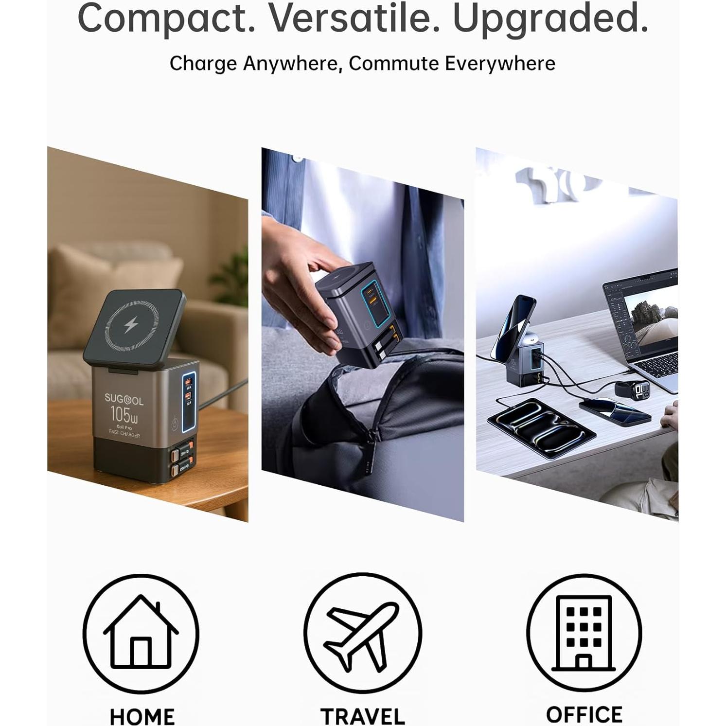 Cargador Retráctil 105W GaN 6-en-1 con Base Magnética - iPhone, MacBook