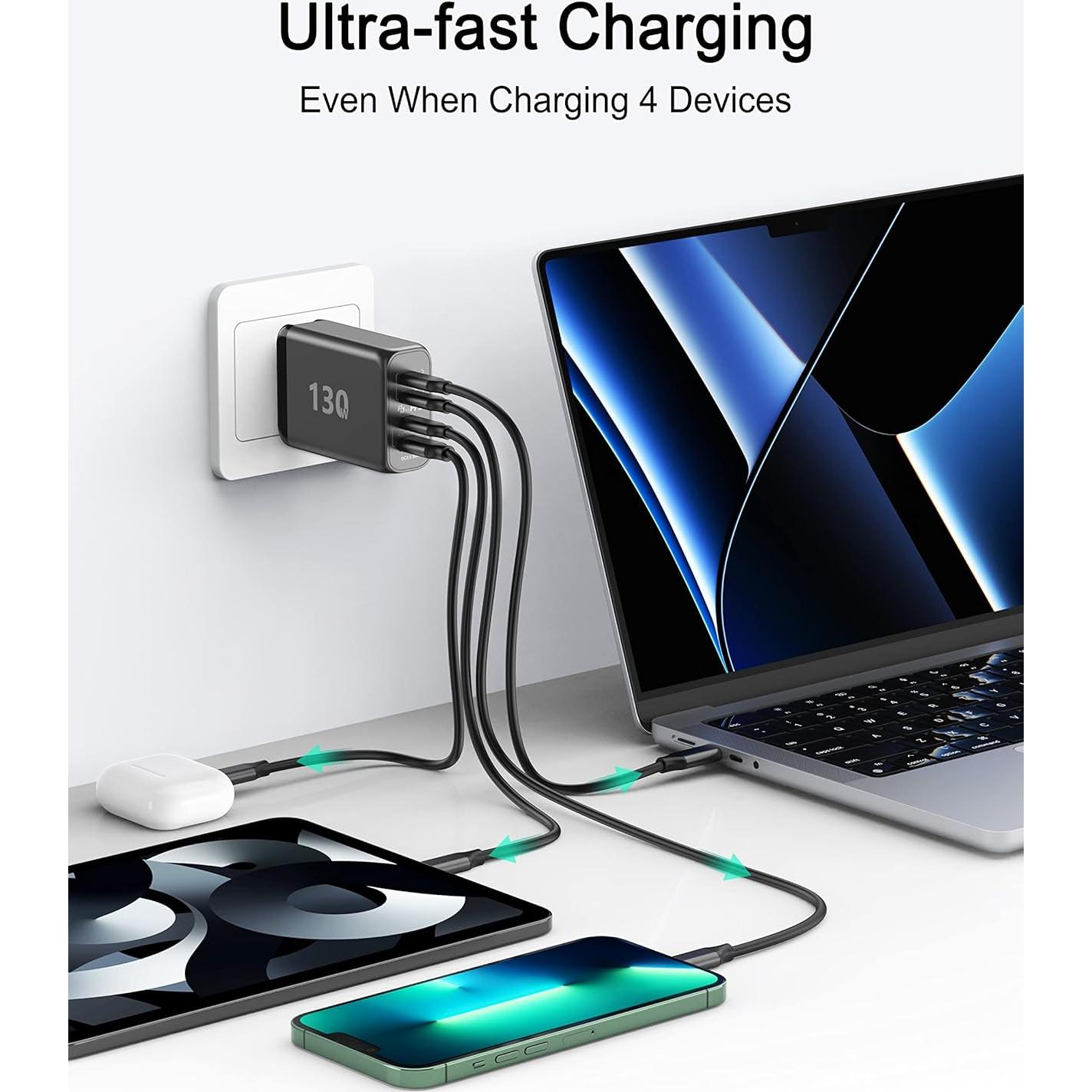 Cargador de pared USB C 130W 4 puertos PD Vina