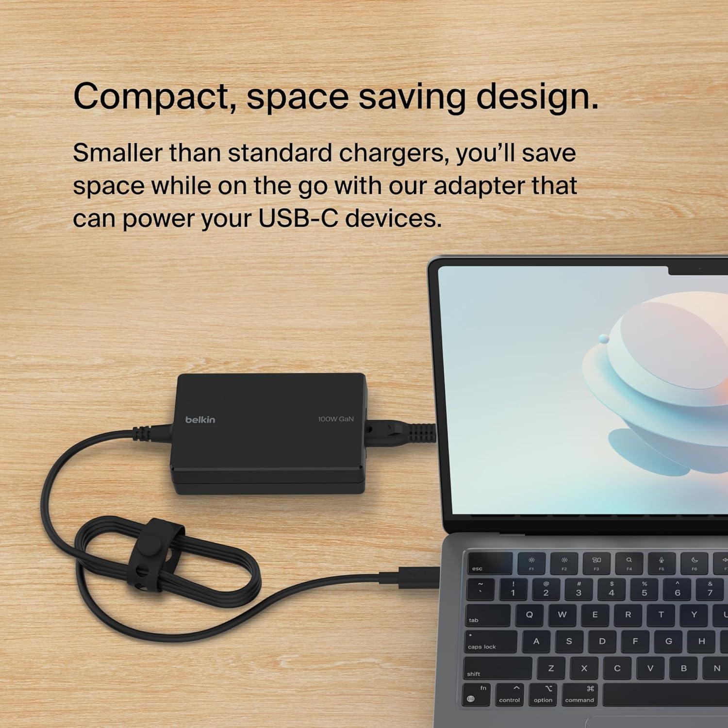 Adaptador de corriente Belkin 100W USB-C GaN con cable 2.4m