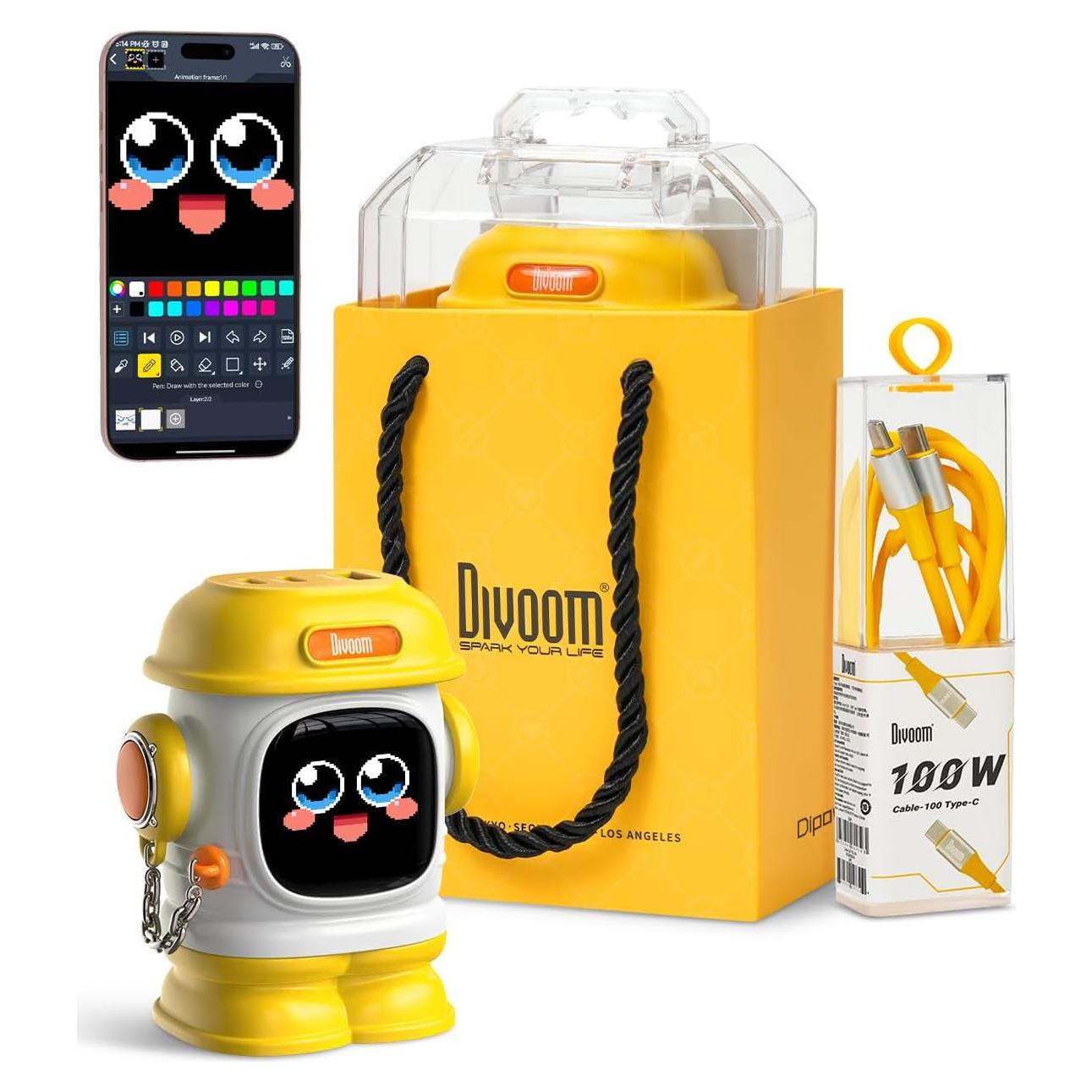 Cargador Divoom Dipow 65W USB-C 3 Puertos Rápido Amarillo