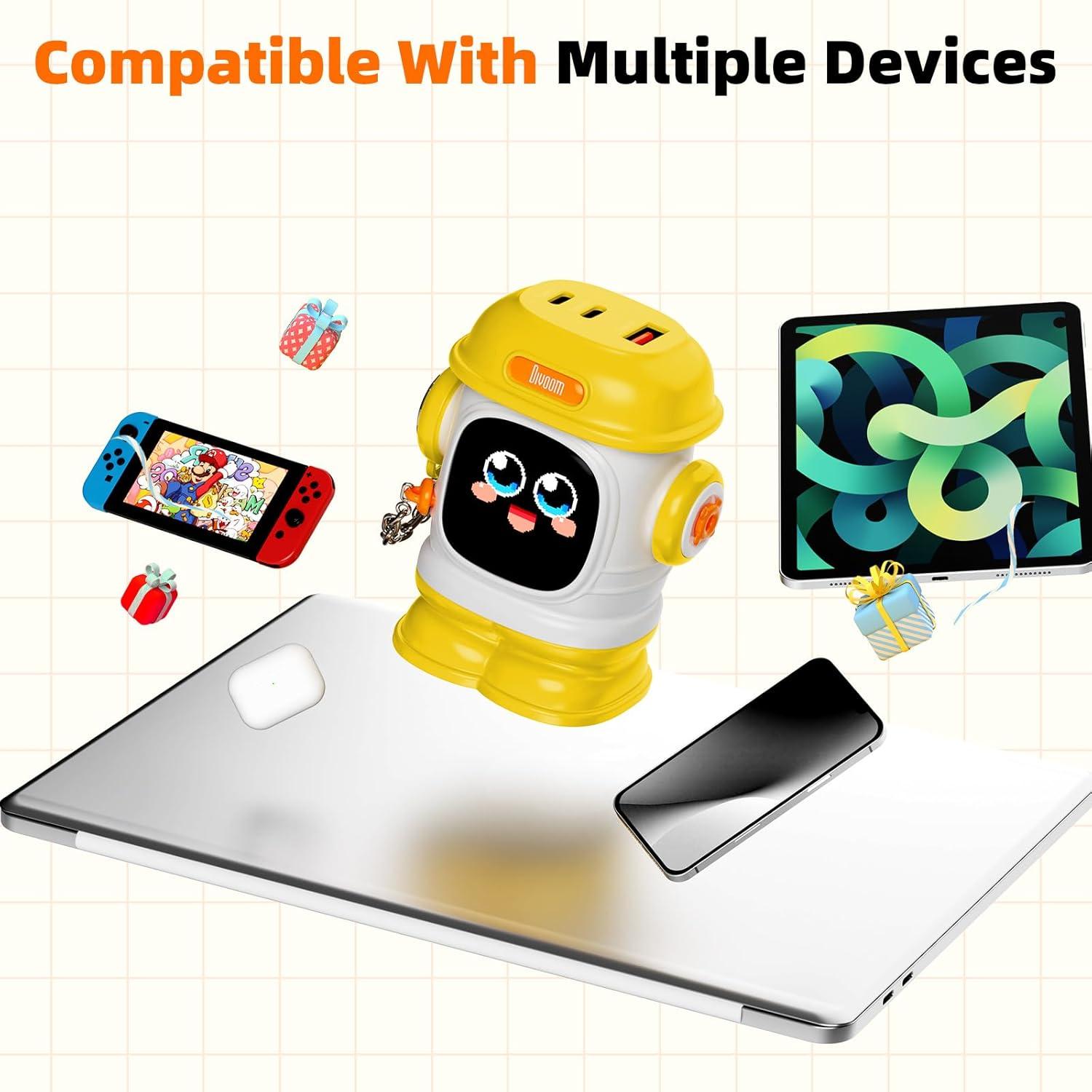 Cargador Divoom Dipow 65W USB-C 3 Puertos Rápido Amarillo