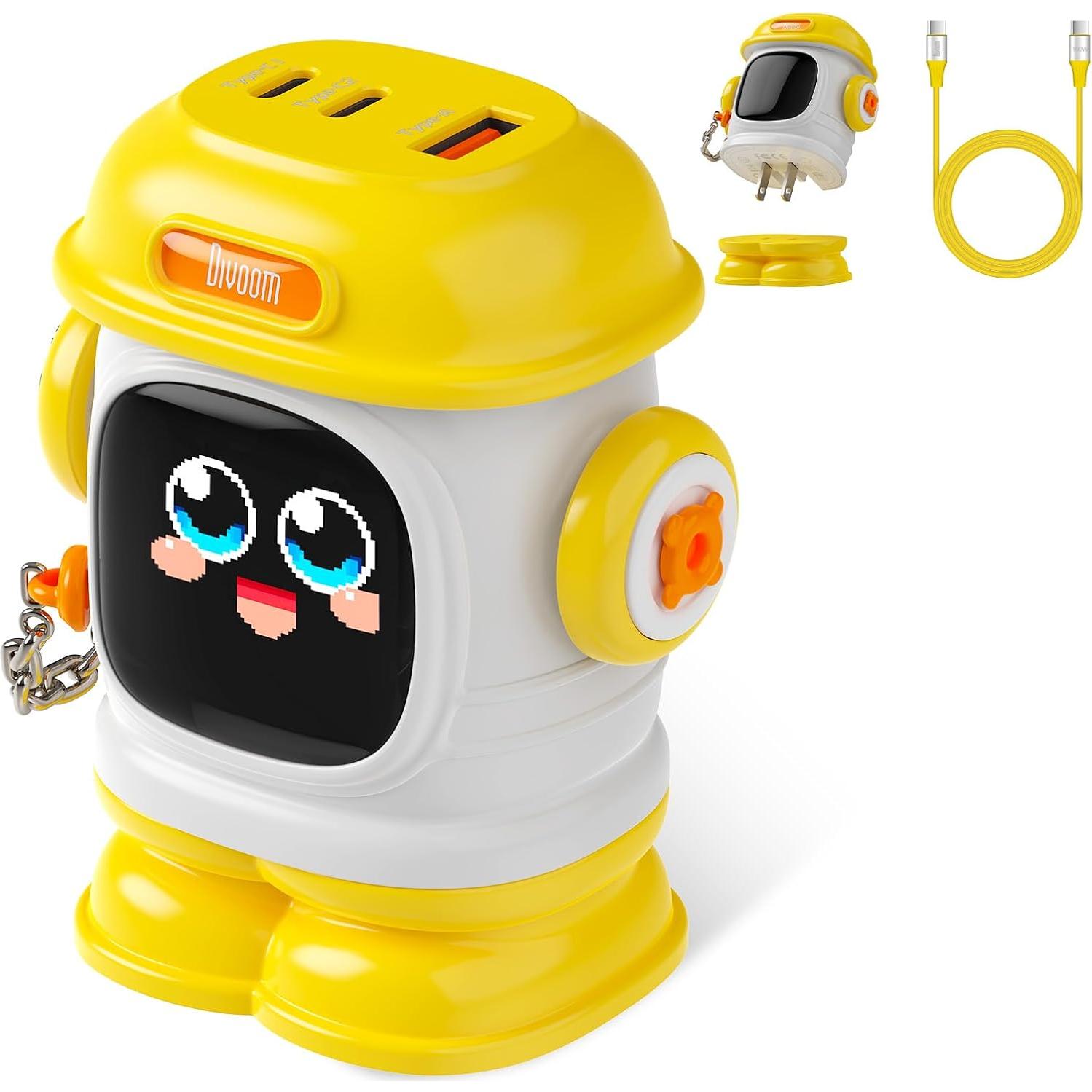 Cargador Divoom Dipow 65W USB-C 3 Puertos Rápido Amarillo