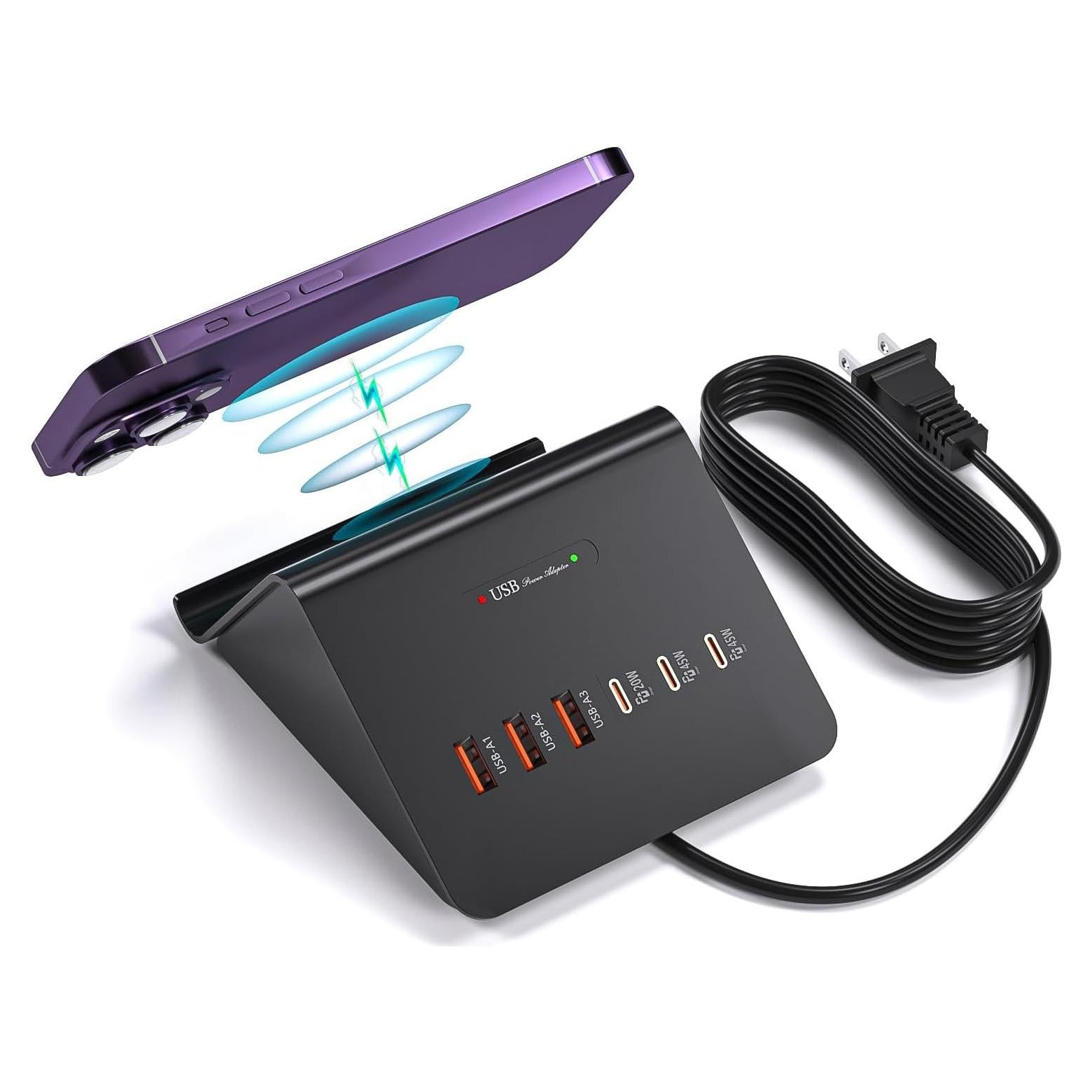 Estación de Carga USB C 100W SOLOPEN con Cargador Inalámbrico 15W