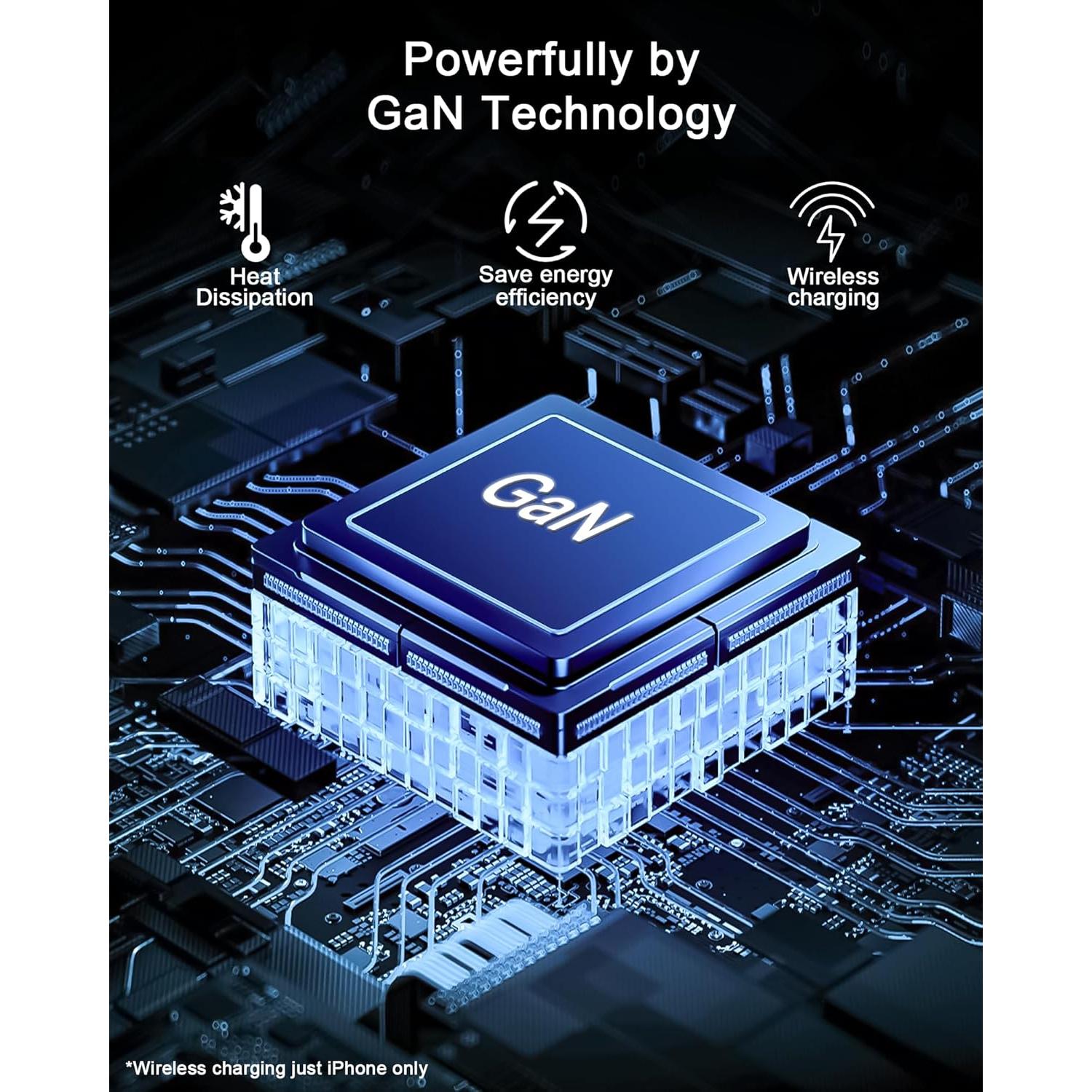 Estación de Carga USB C 100W SOLOPEN con Cargador Inalámbrico 15W