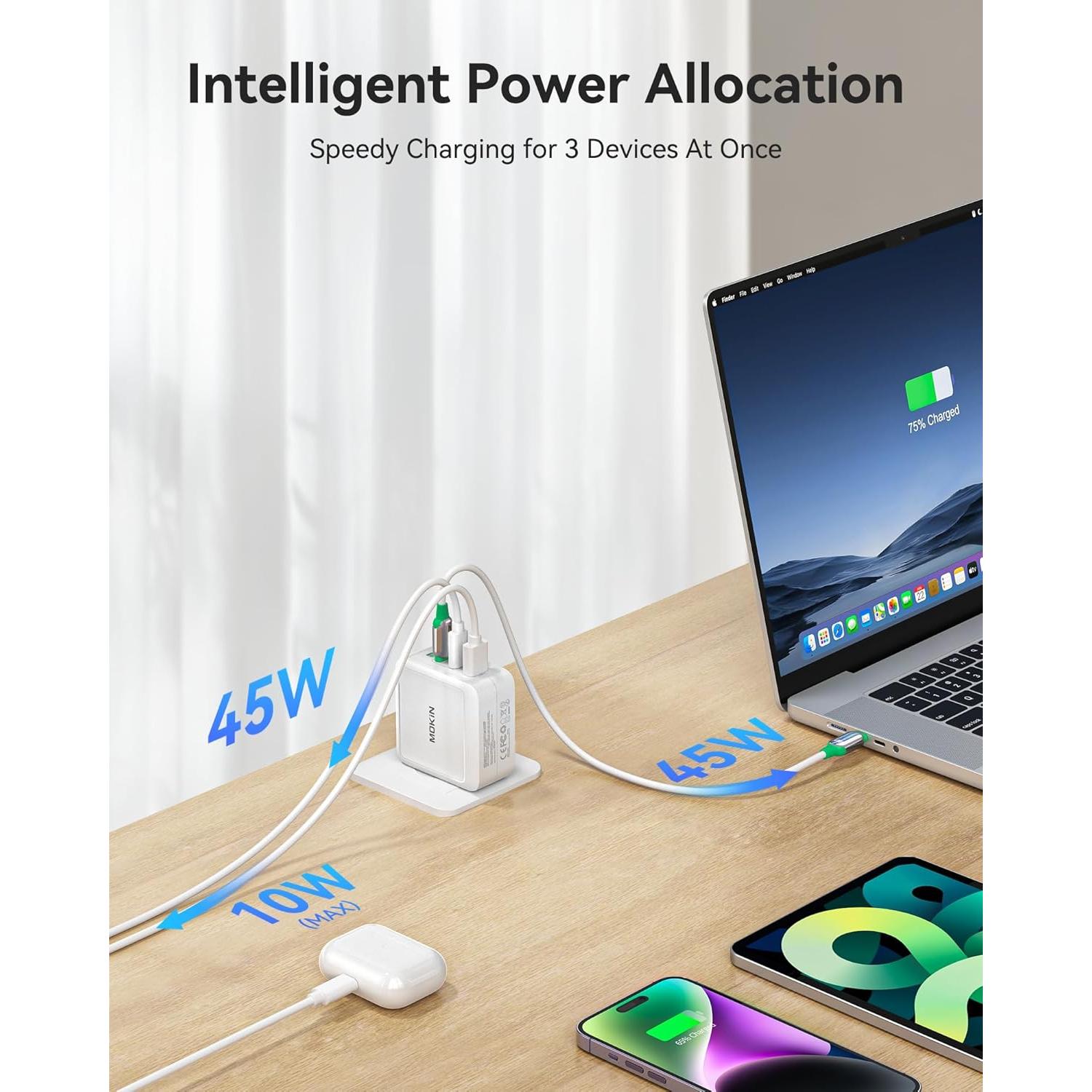 Cargador USB C 100W C-Smartlink Plegable Rápido 3 Puertos