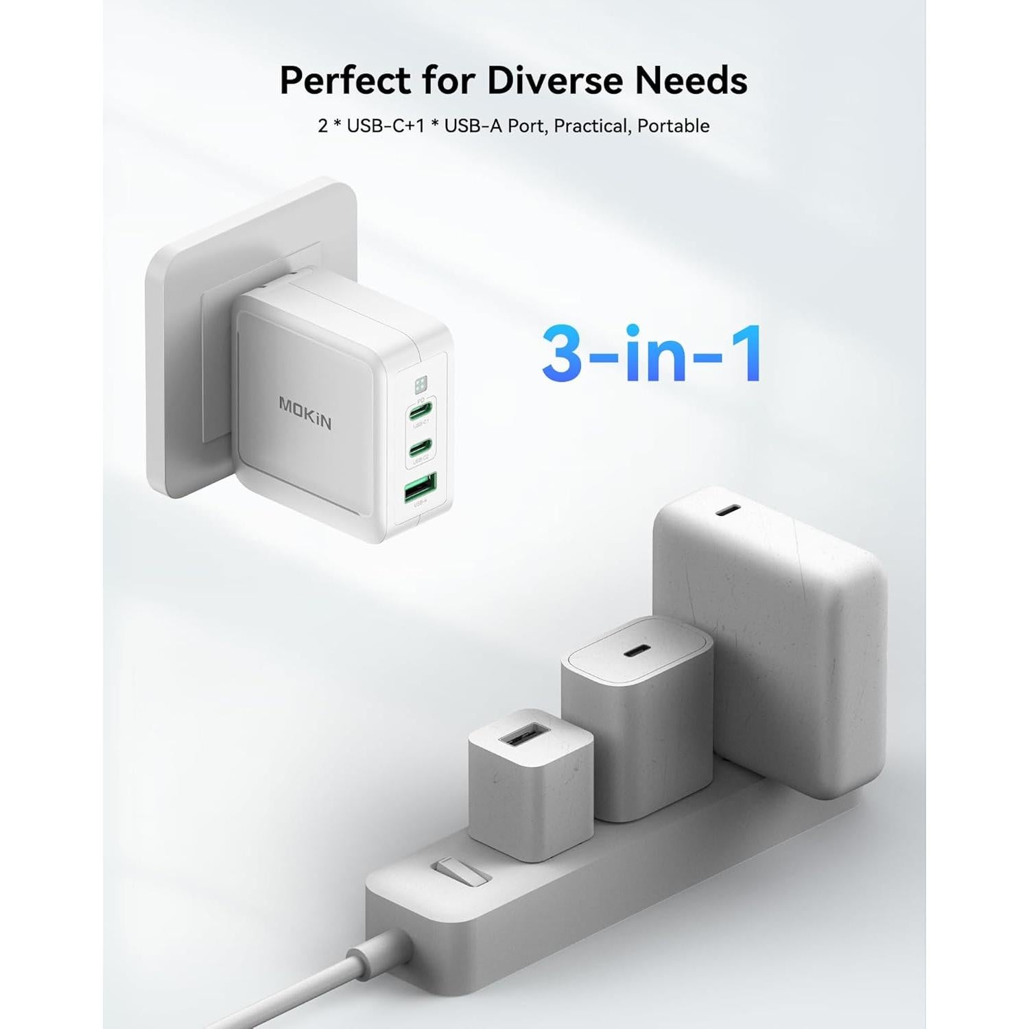 Cargador USB C 100W C-Smartlink Plegable Rápido 3 Puertos