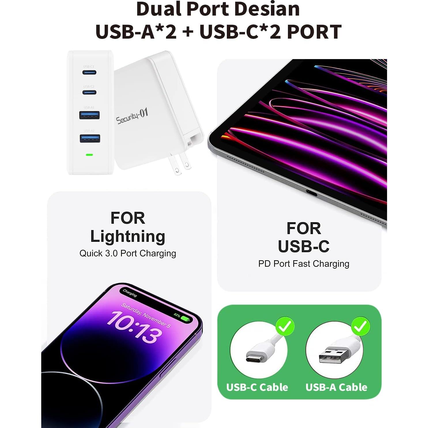 Cargador USB C 100W GaN 4 Puertos Seguridad-01 Rápido