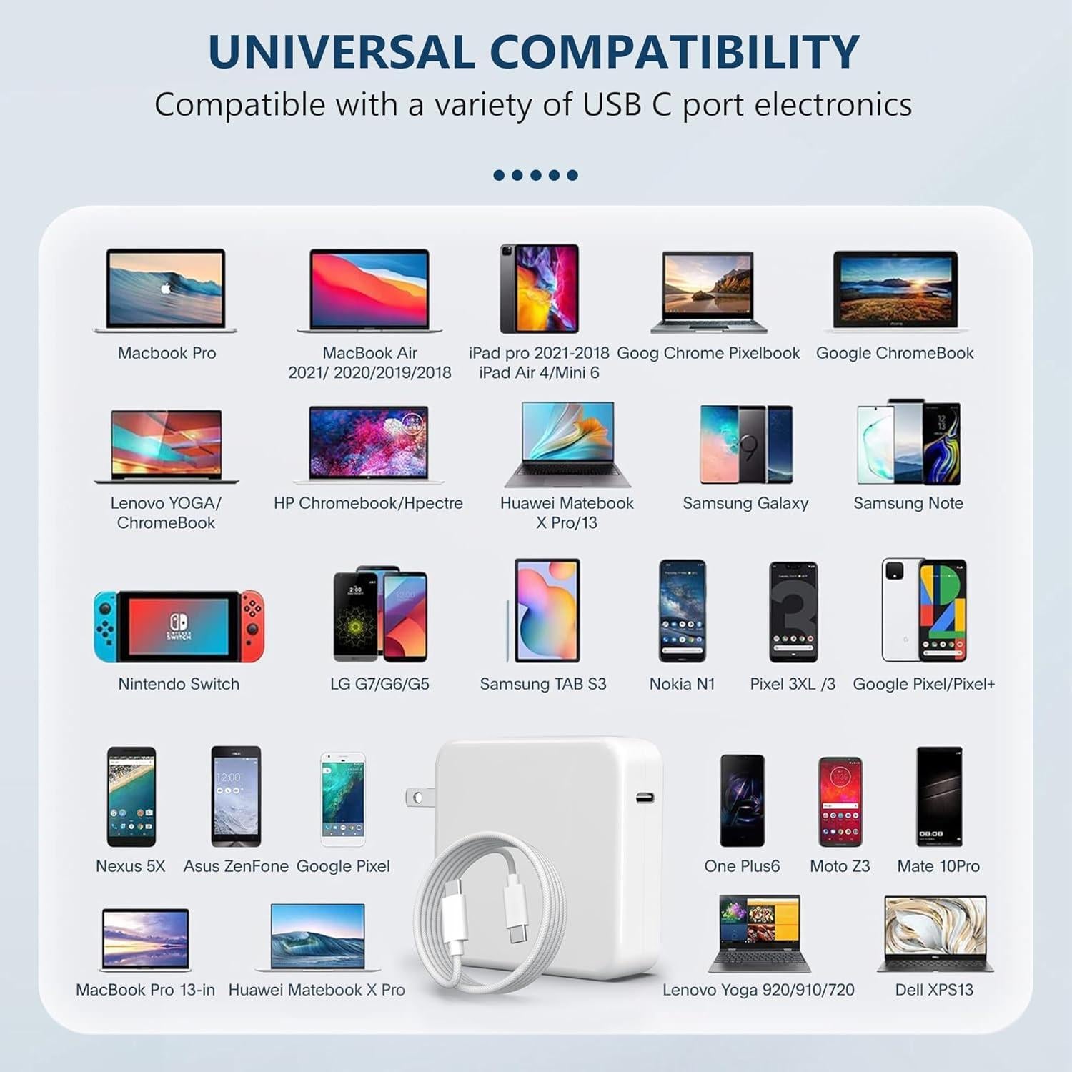 Cargador Rápido 100W USB-C AYKLCZUU para MacBook y Dispositivos