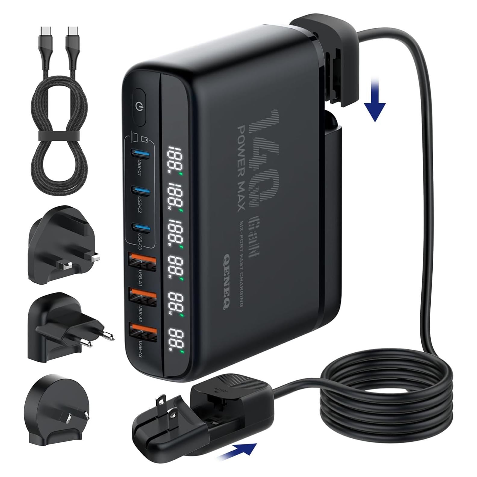 Cargador GaN 140W LDNIO Estación de Carga 6 Puertos USB-C/A