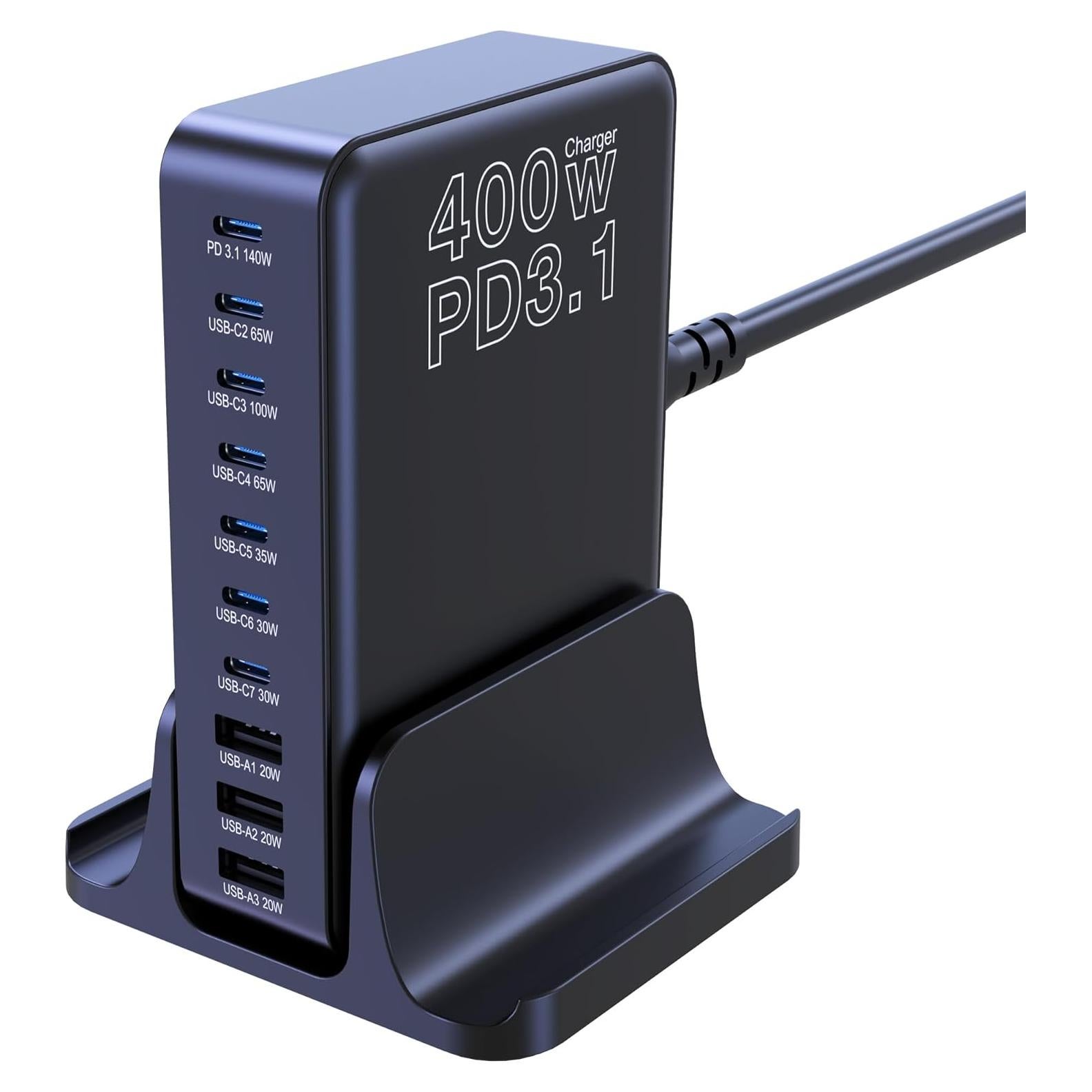 Cargador USB C CHIPOFY 400W GaN 10 Puertos PD3.1 Rápido